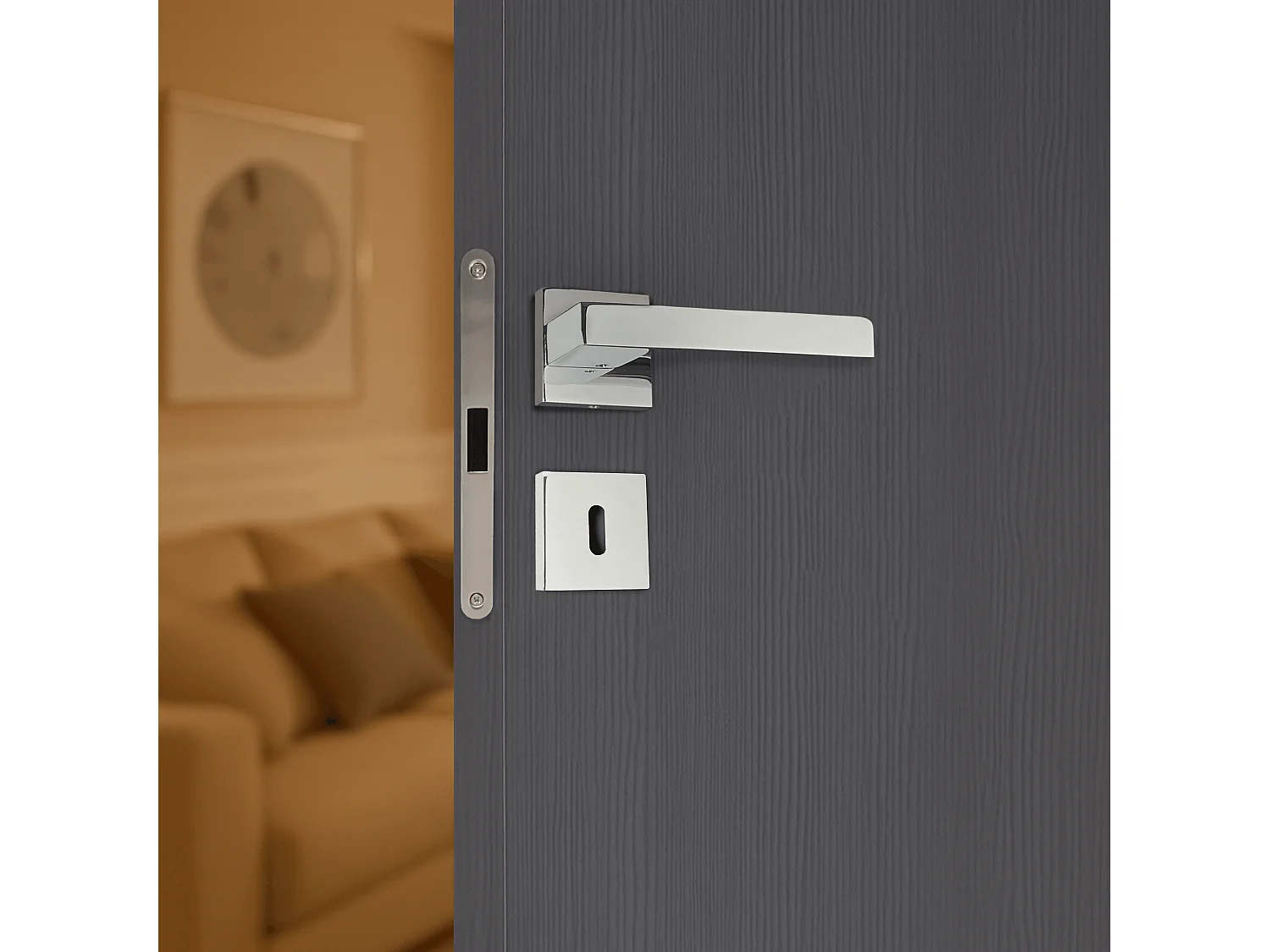 Poignée de porte design à clé finition aspect chrome brillant Alda - KATCHMEE - KatchMee