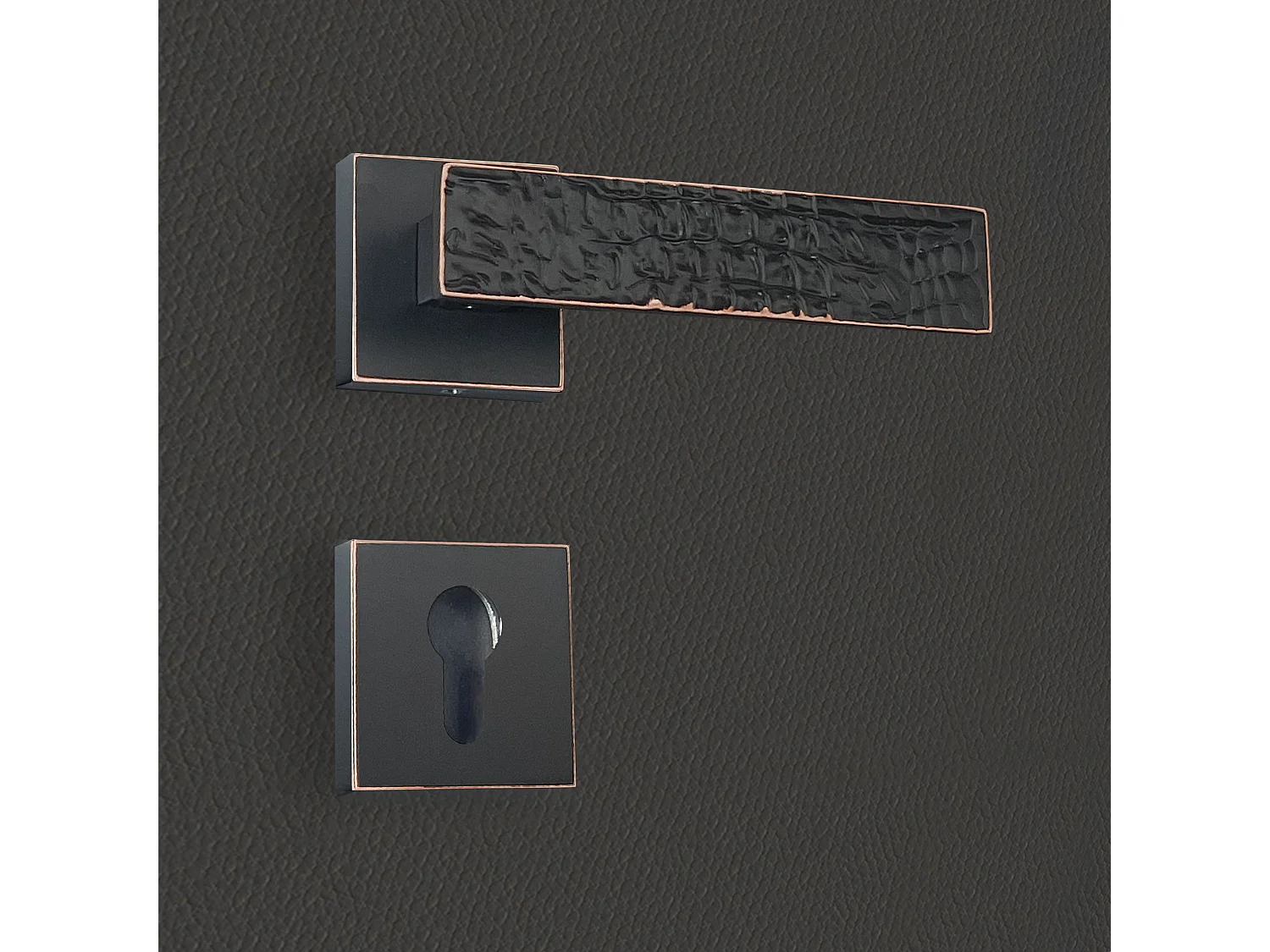 Poignée de porte design à cylindre finition aspect cuir patiné noir Perla - KATCHMEE - KatchMee