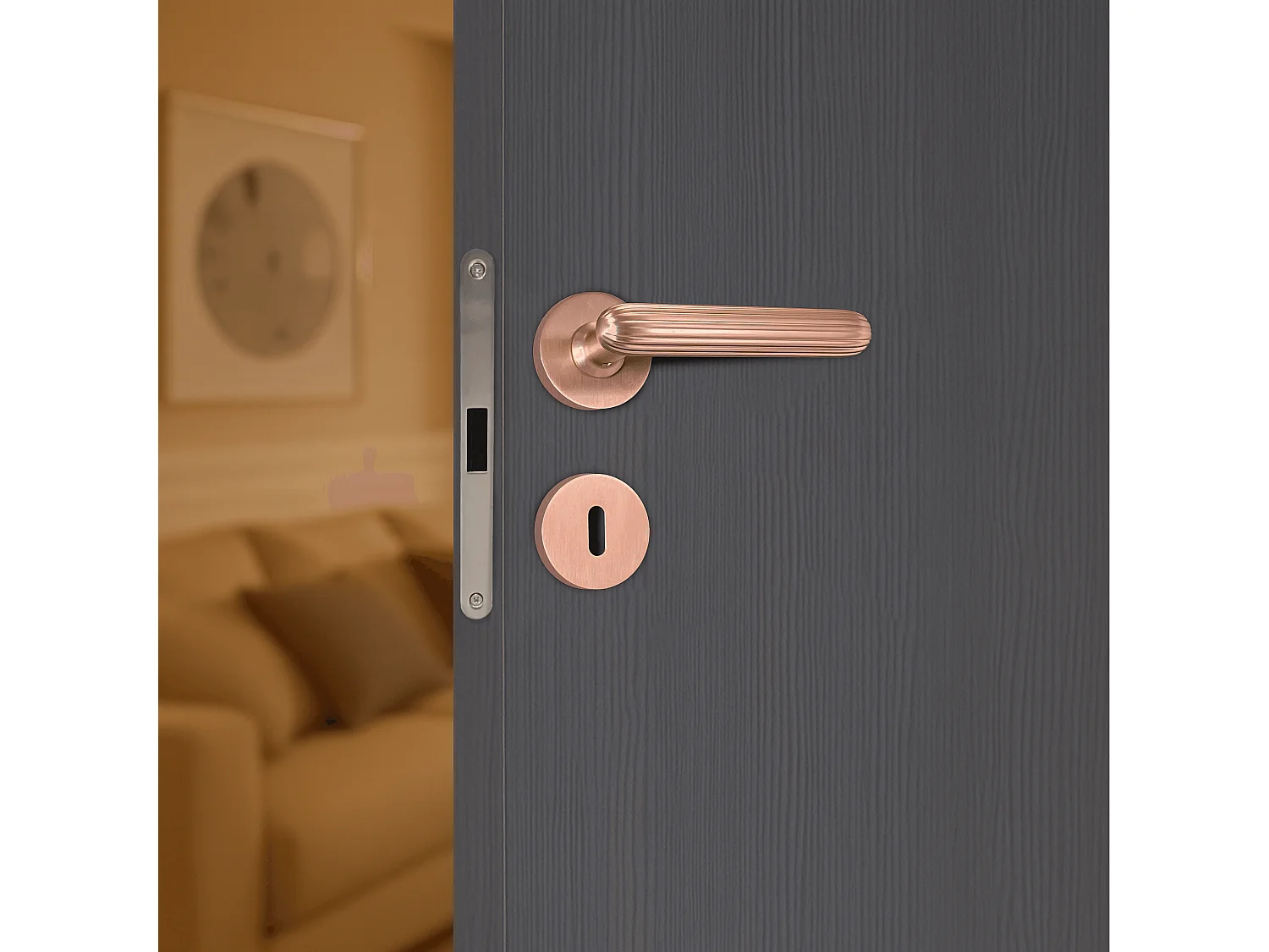 Poignée de porte design à clé finition aspect or rose Livia - KATCHMEE - KatchMee