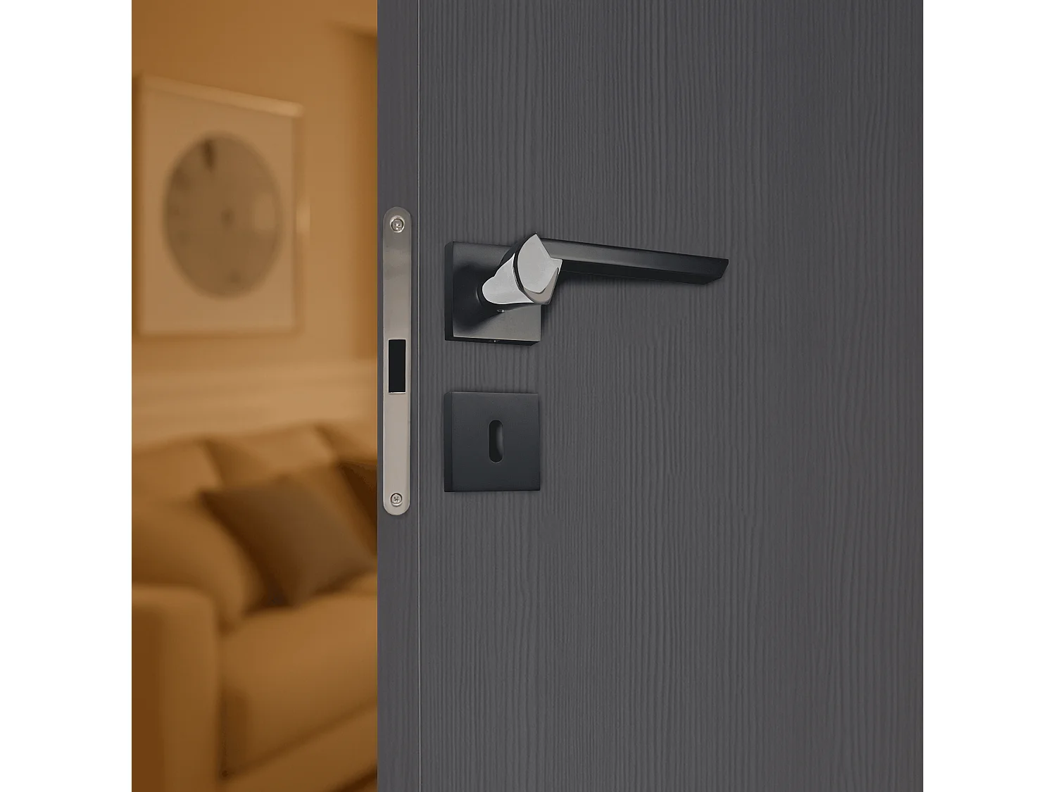 Poignée de porte design à clé finition aspect noir et chrome brillant Melissa - KATCHMEE - KatchMee