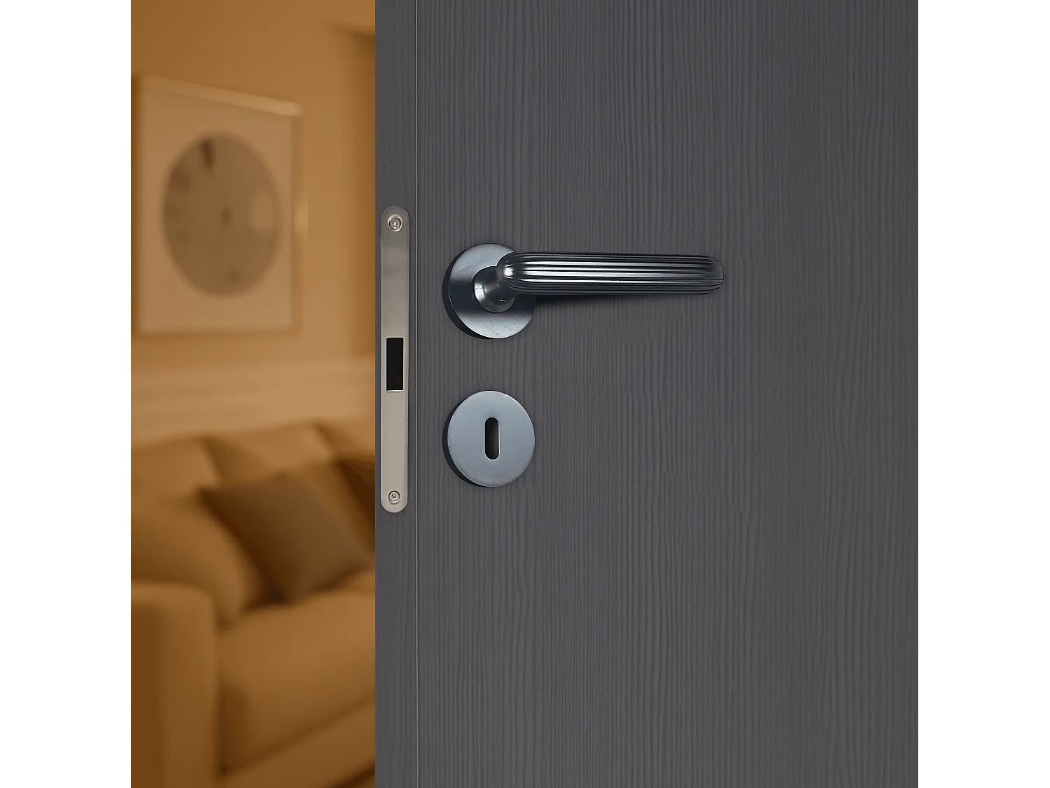 Poignée de porte design à clé finition aspect noir mat Davia - KATCHMEE - KatchMee