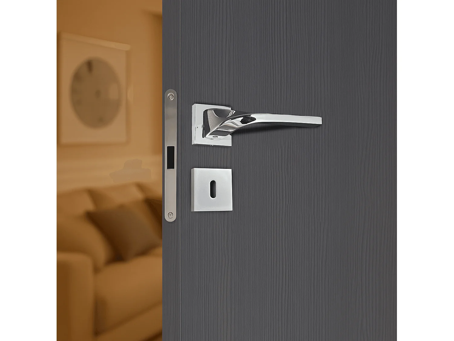 Poignée de porte design à clé finition aspect chrome brillant Angela - KATCHMEE - KatchMee