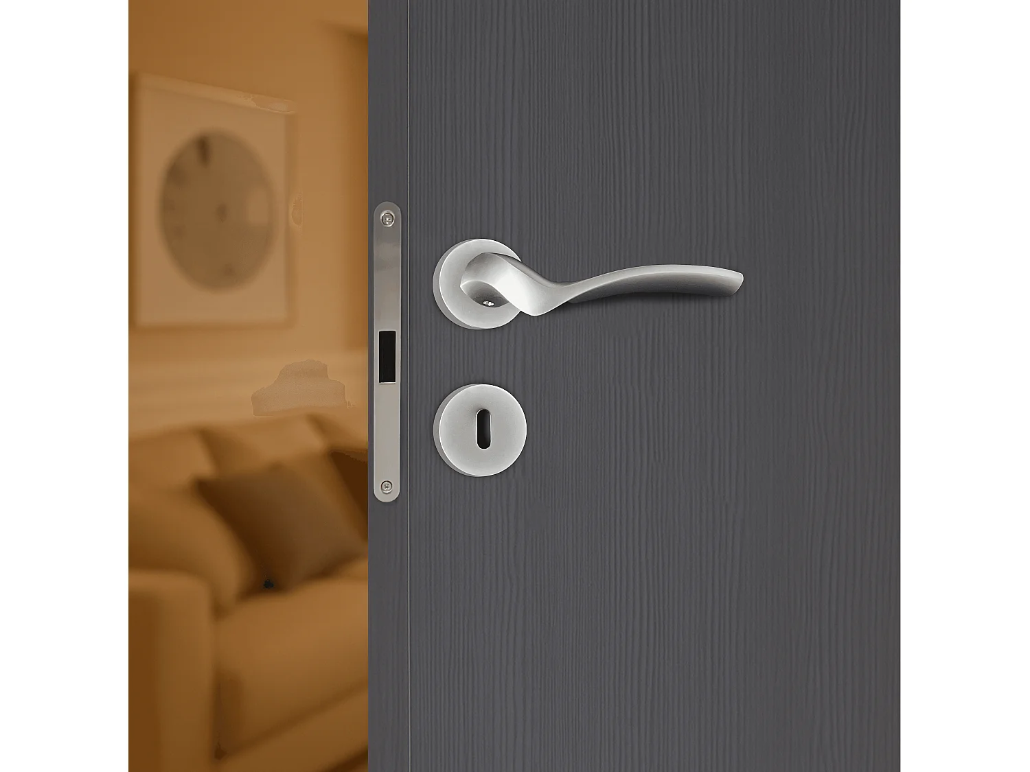 Poignée de porte design à clé finition aspect chrome mat Carla - KATCHMEE - KatchMee