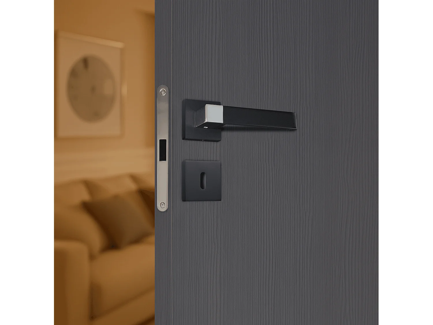 Poignée de porte design à clé finition aspect noir et chrome brillant Valentina - KATCHMEE - KatchMee