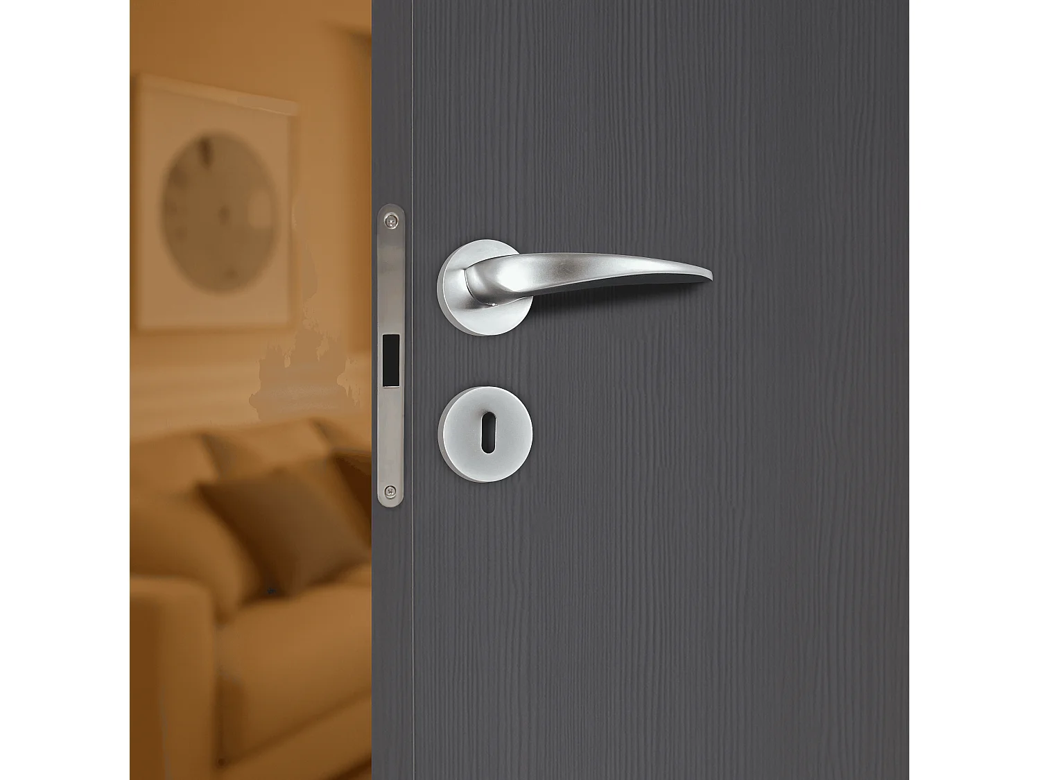 Poignée de porte design à clé finition aspect chrome mat Erica - KATCHMEE - KatchMee