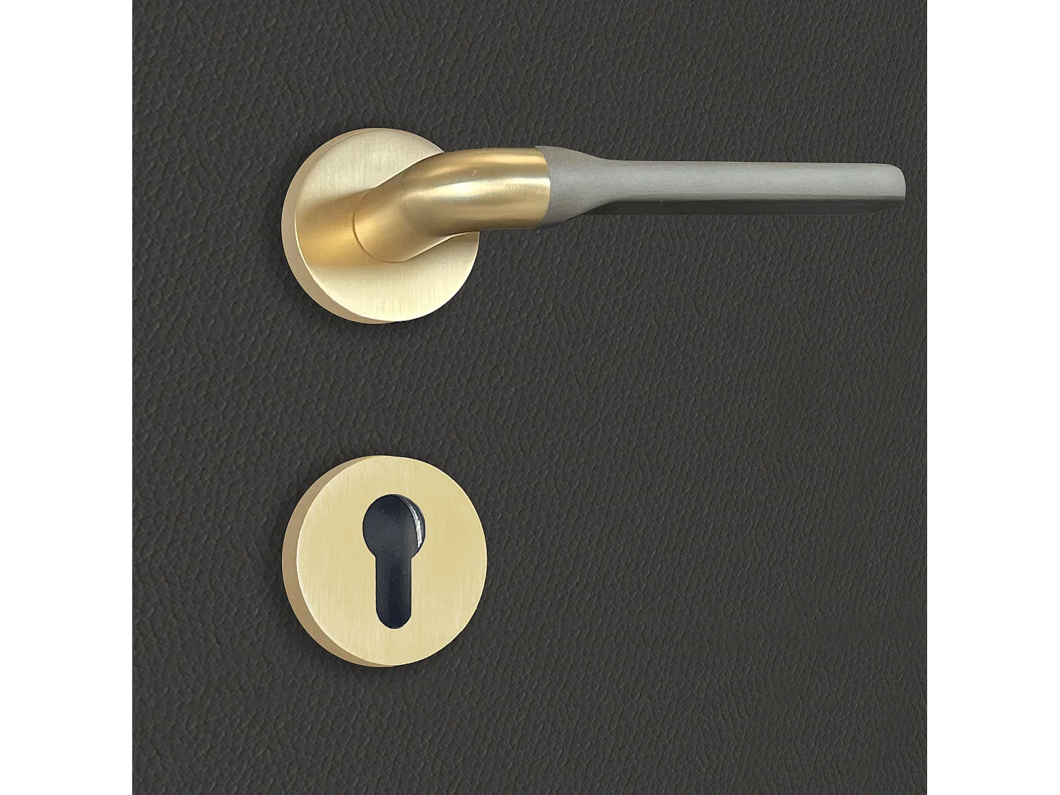 Poignée de porte design à cylindre finition aspect or et gris mat Fabiana - KATCHMEE - KatchMee