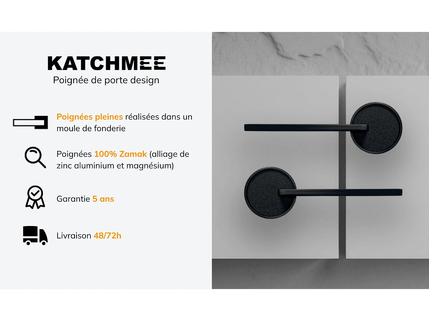 Poignée de porte design à condamnation aspect noir/chrome brillant Aurelia - KATCHMEE