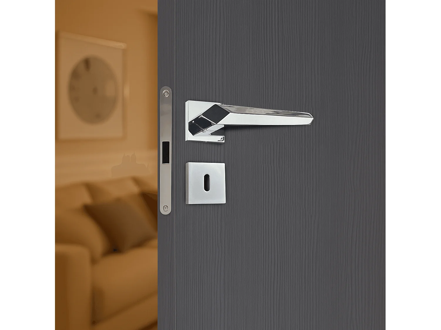 Poignée de porte design à clé finition aspect chrome brillant Gilda - KATCHMEE - KatchMee