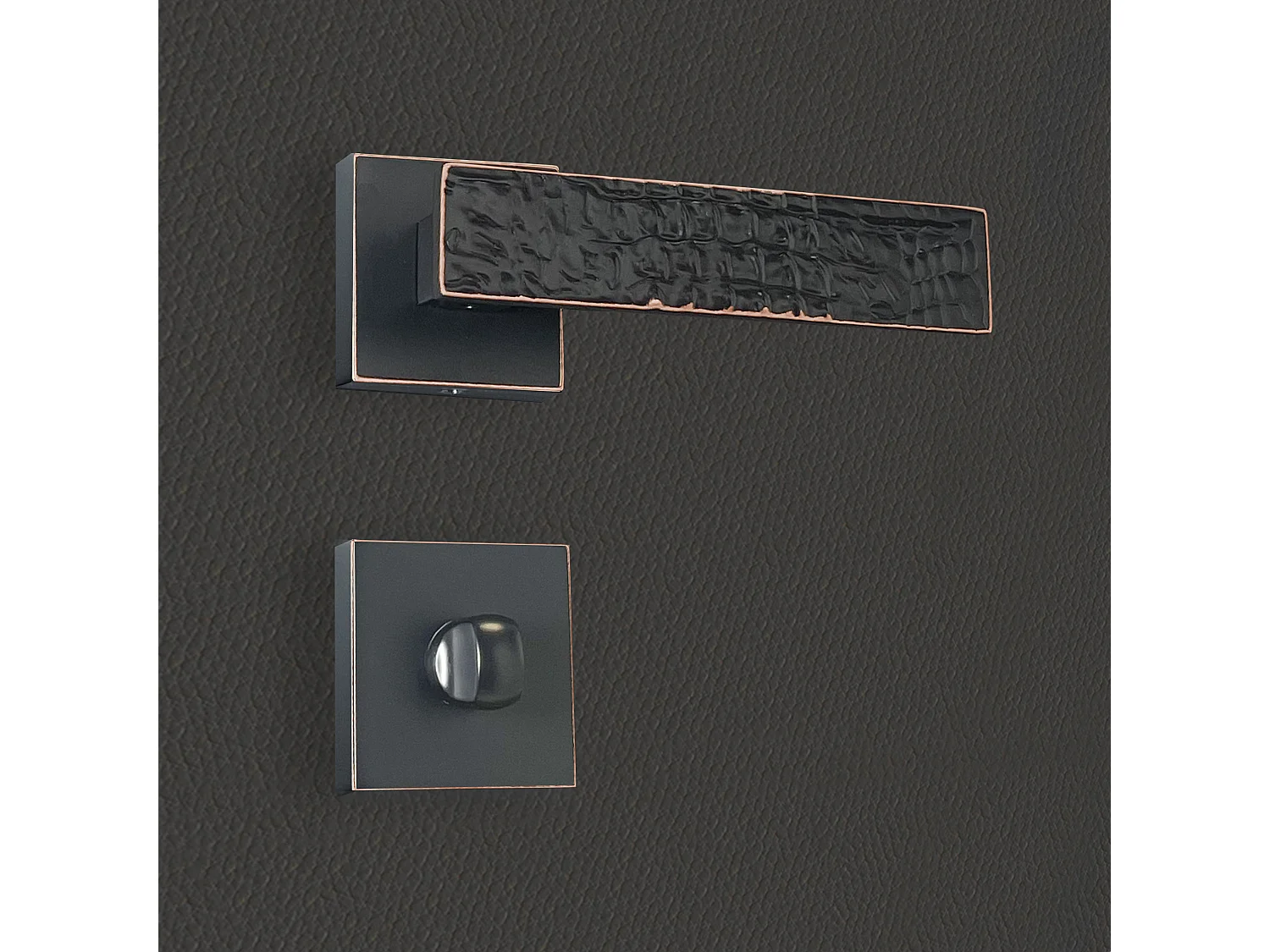Poignée de porte design à condamnation finition aspect cuir patiné noir Perla - KATCHMEE - KatchMee