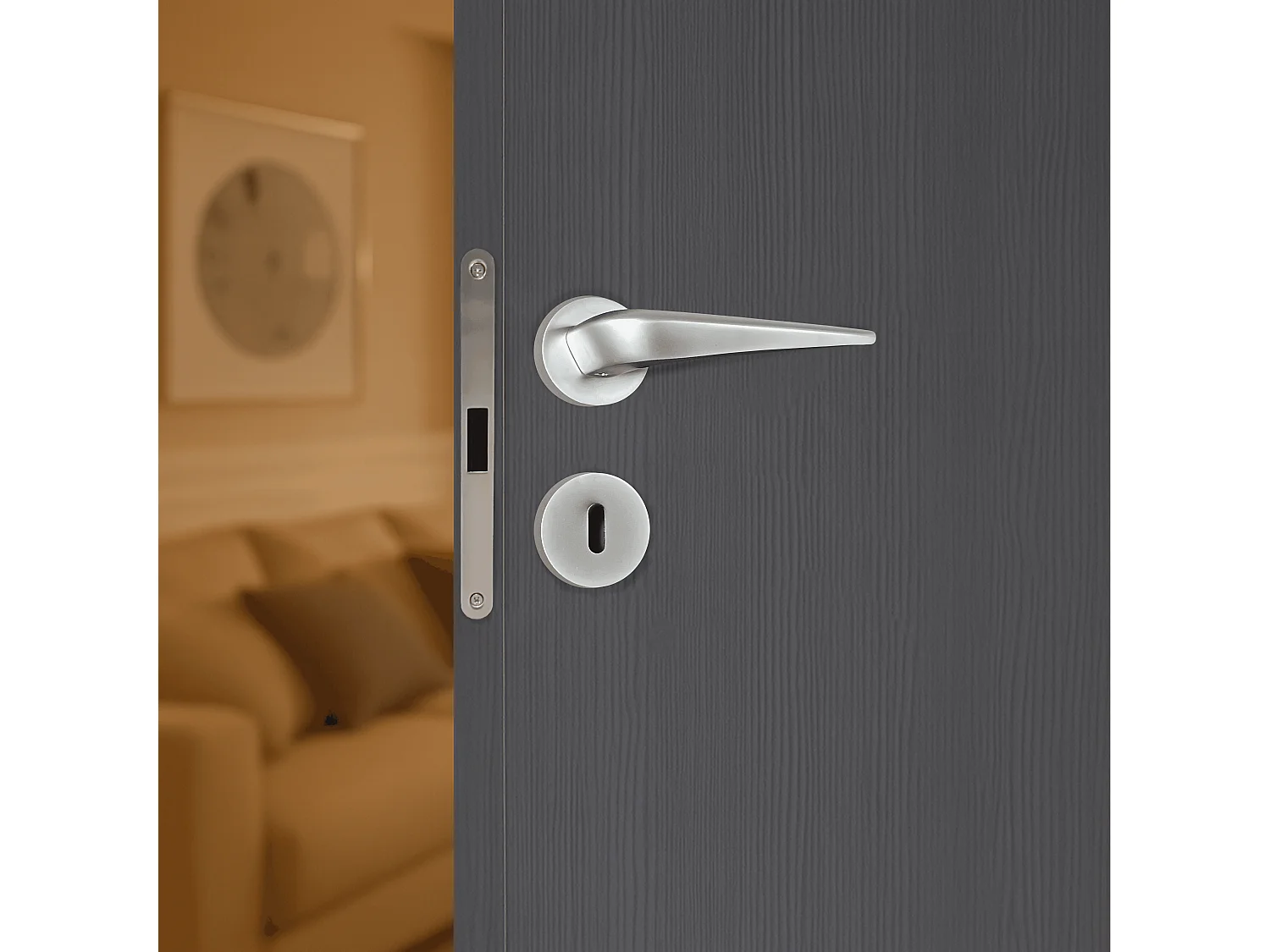 Poignée de porte design à clé finition aspect chrome mat Alissia - KATCHMEE - KatchMee