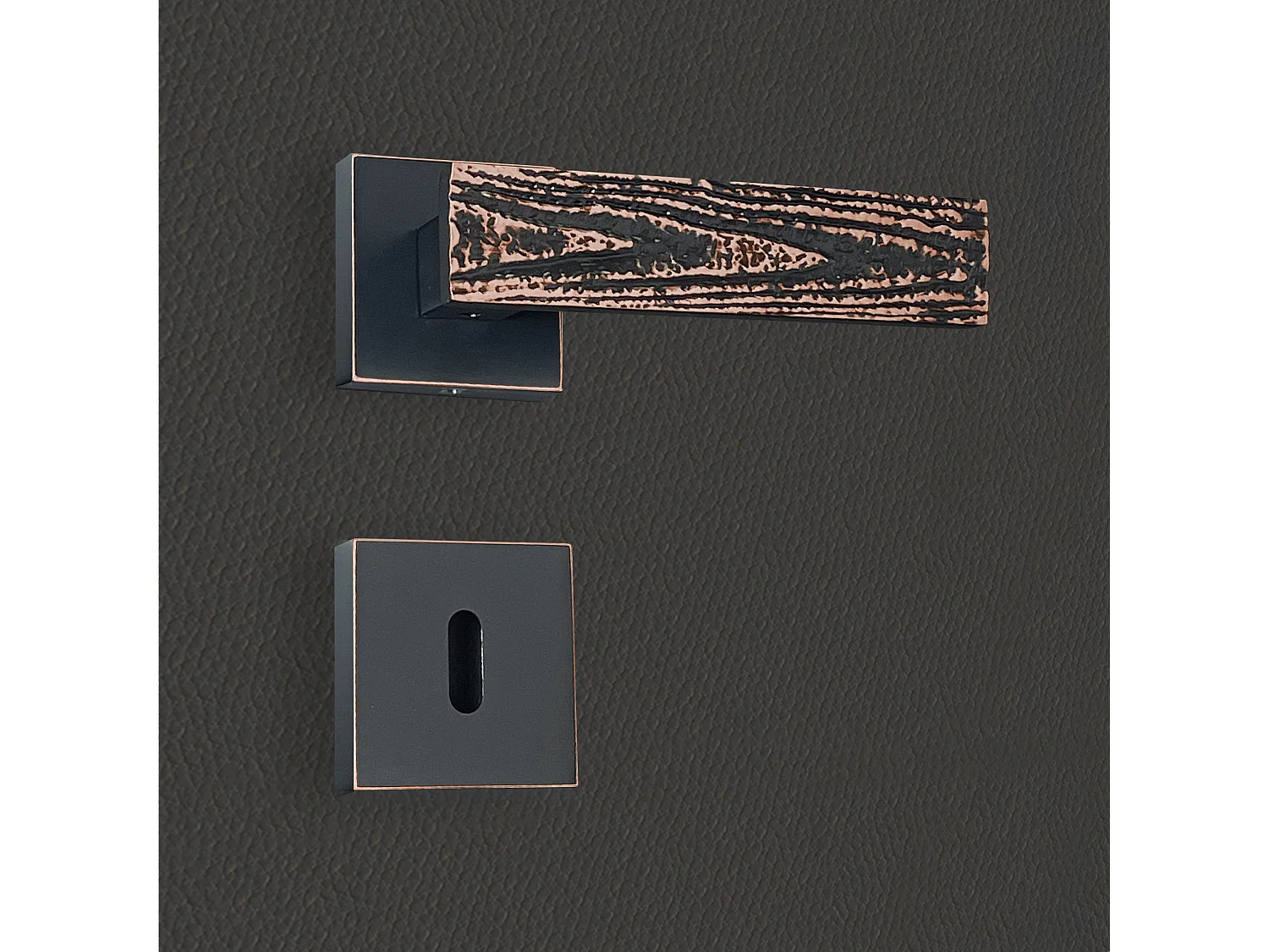 Poignée de porte design à clé finition aspect cuivre patiné noir Flora - KATCHMEE - KatchMee