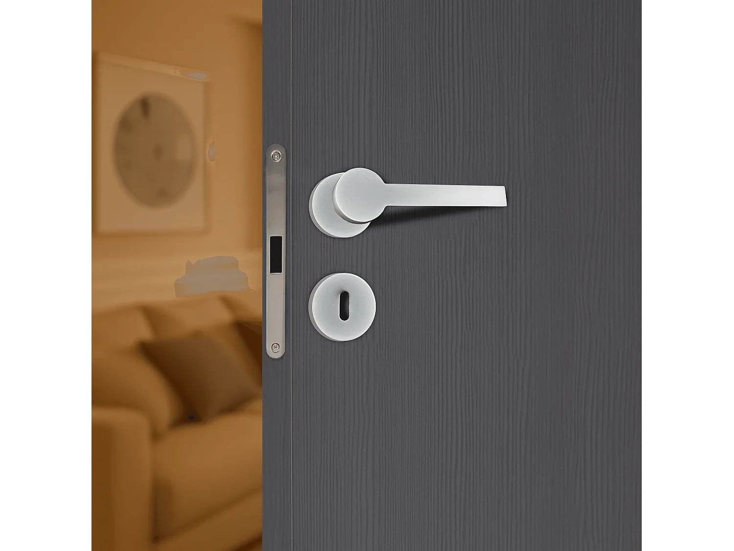 Poignée de porte design à clé finition aspect chrome mat Marina - KATCHMEE - KatchMee