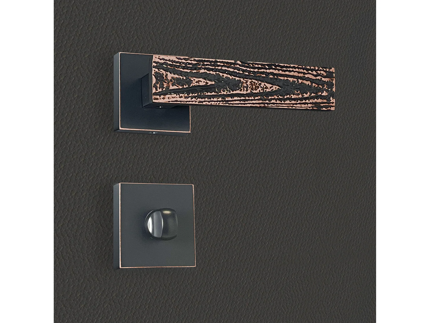 Poignée de porte design à condamnation finition aspect cuivre patiné noir Flora - KATCHMEE - KatchMee