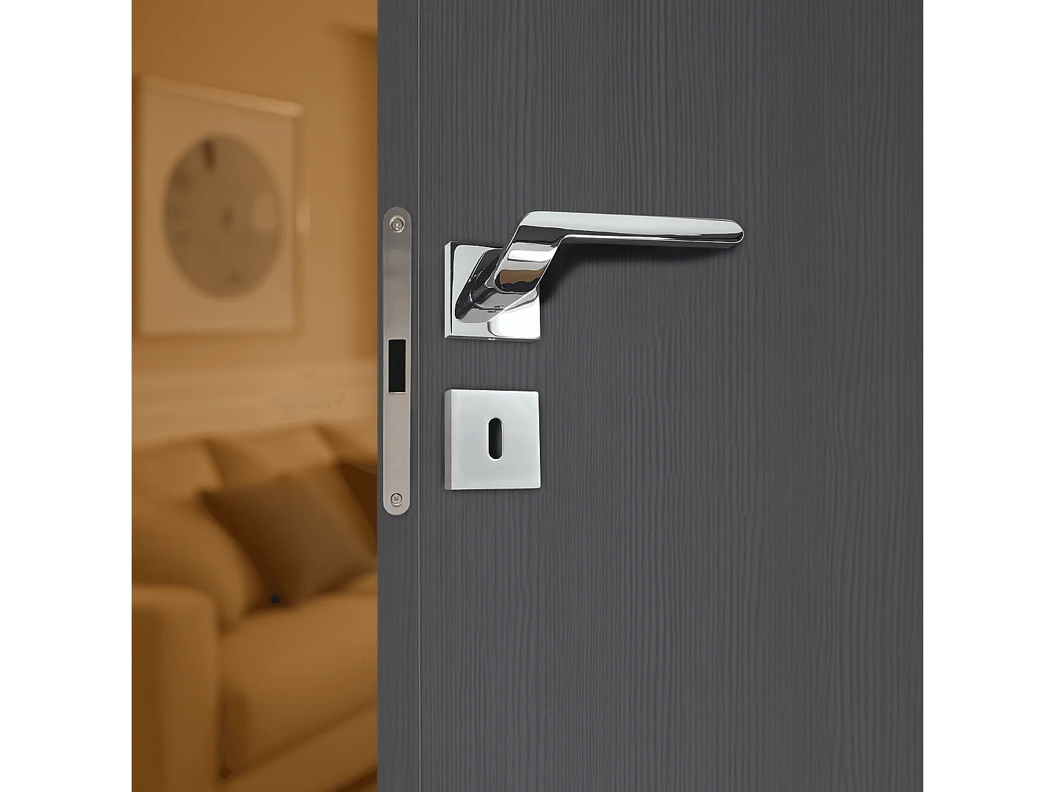 Poignée de porte design à clé finition aspect chrome brillant Luana - KATCHMEE - KatchMee