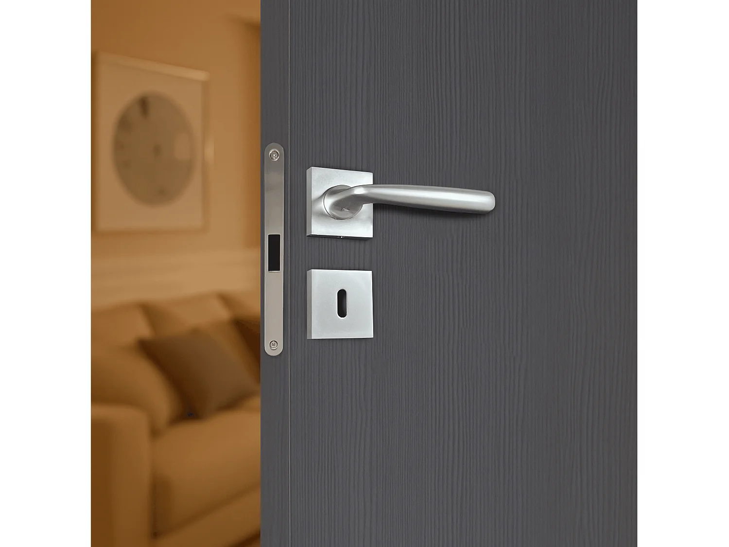 Poignée de porte design à clé finition aspect chrome mat Anita - KATCHMEE - KatchMee