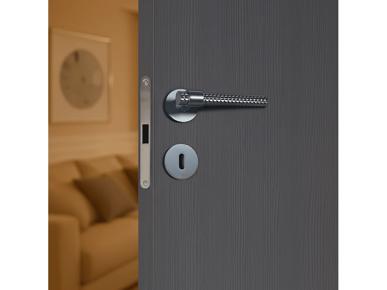 Poignée de porte design à clé finition aspect noir mat Asteria - KATCHMEE - KatchMee