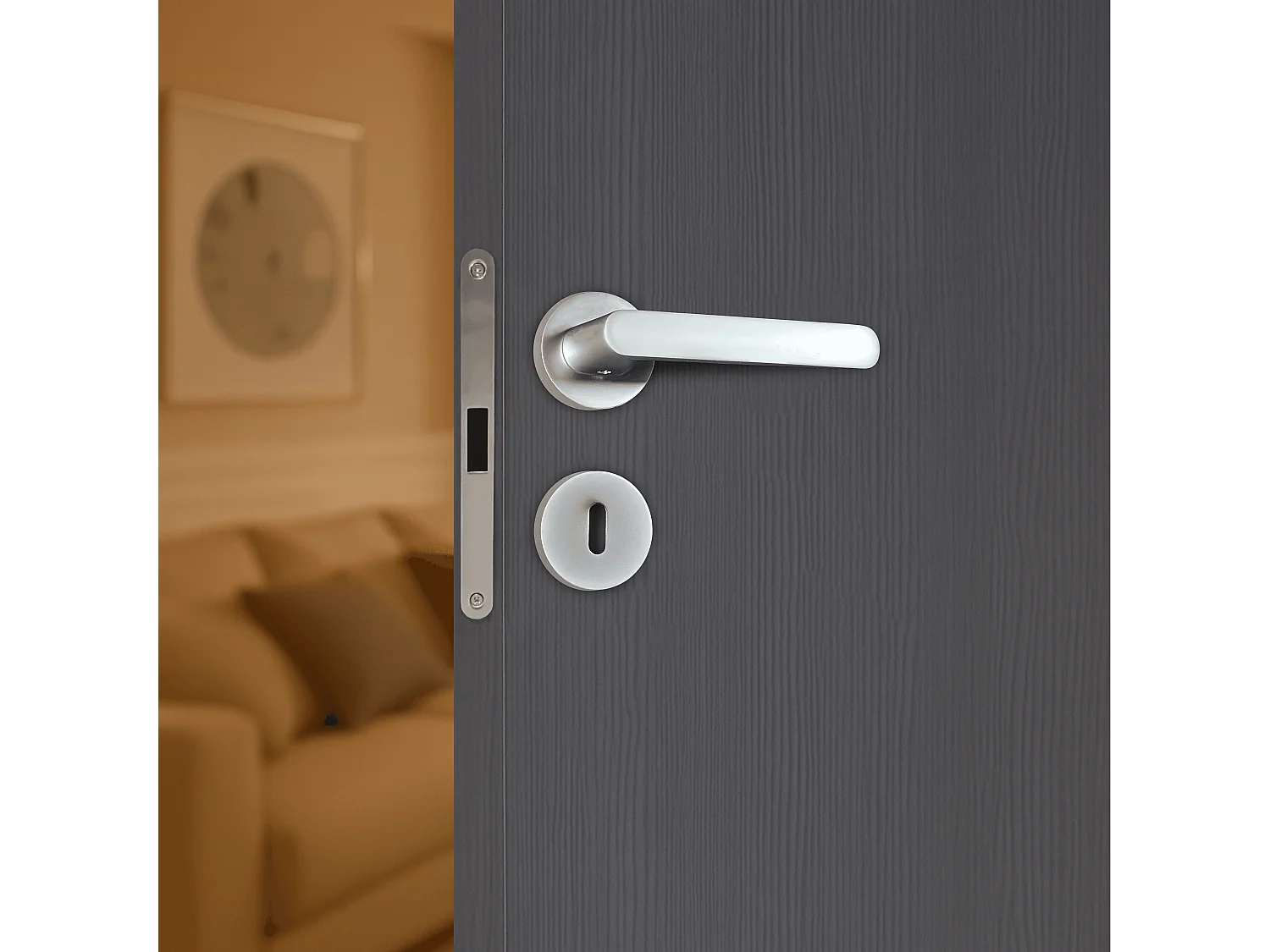 Poignée de porte design à clé finition aspect chrome mat Dalia - KATCHMEE - KatchMee