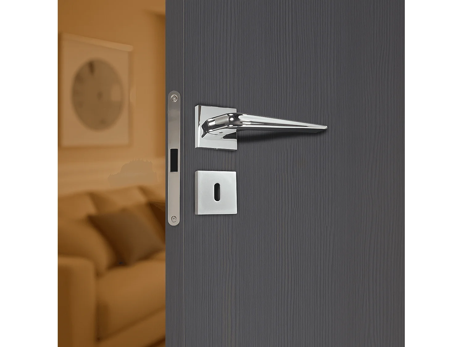 Poignée de porte design à clé finition aspect chrome brillant Lara - KATCHMEE - KatchMee