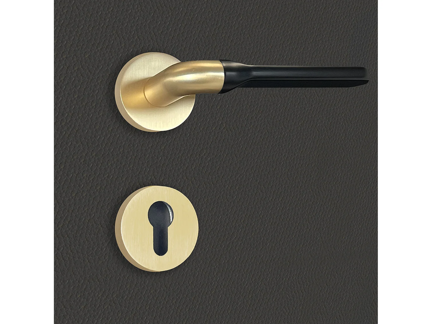 Poignée de porte design à cylindre finition aspect or et noir mat Daniela - KATCHMEE - KatchMee