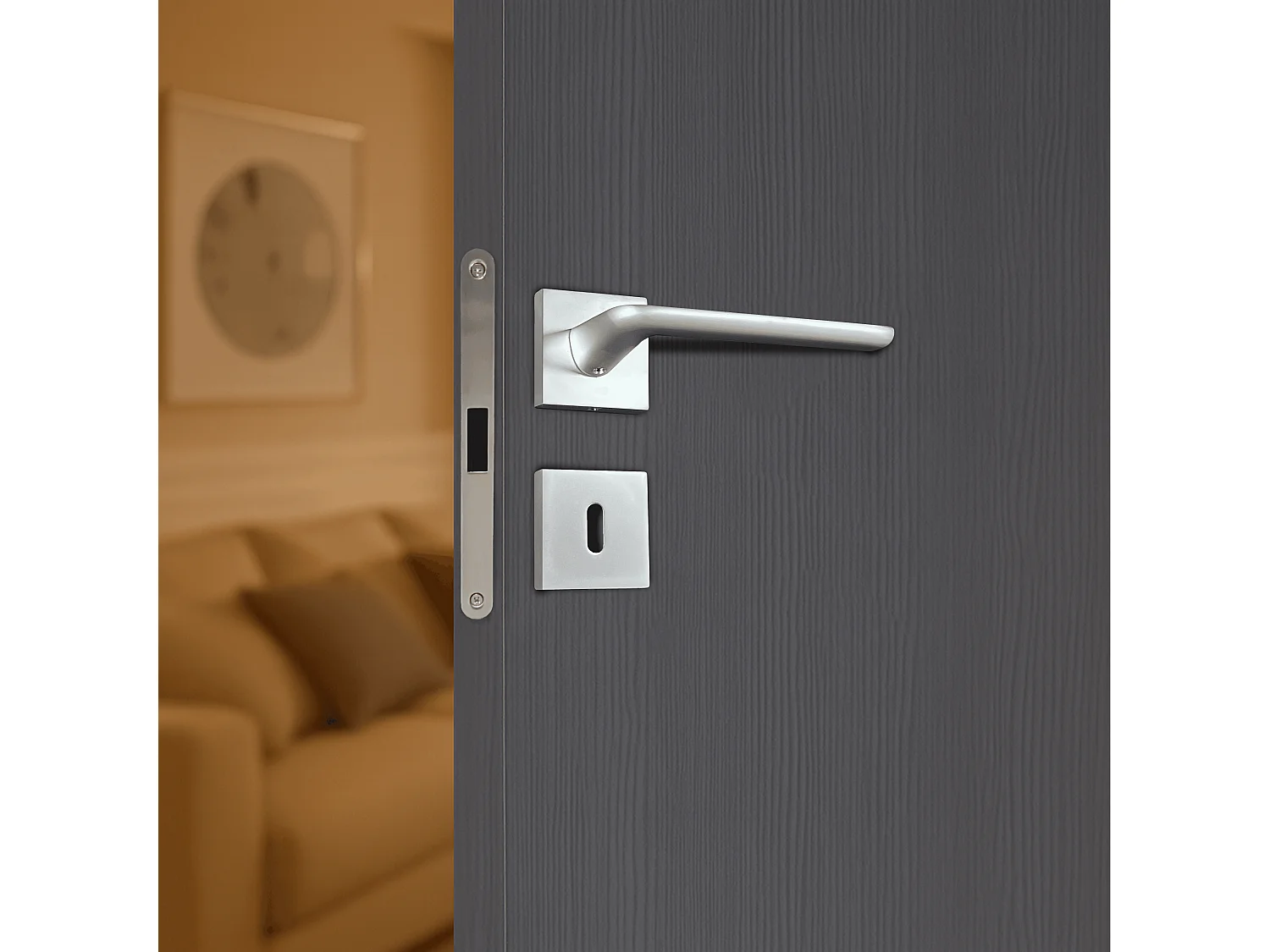 Poignée de porte design à clé finition aspect chrome mat Agata - KATCHMEE - KatchMee