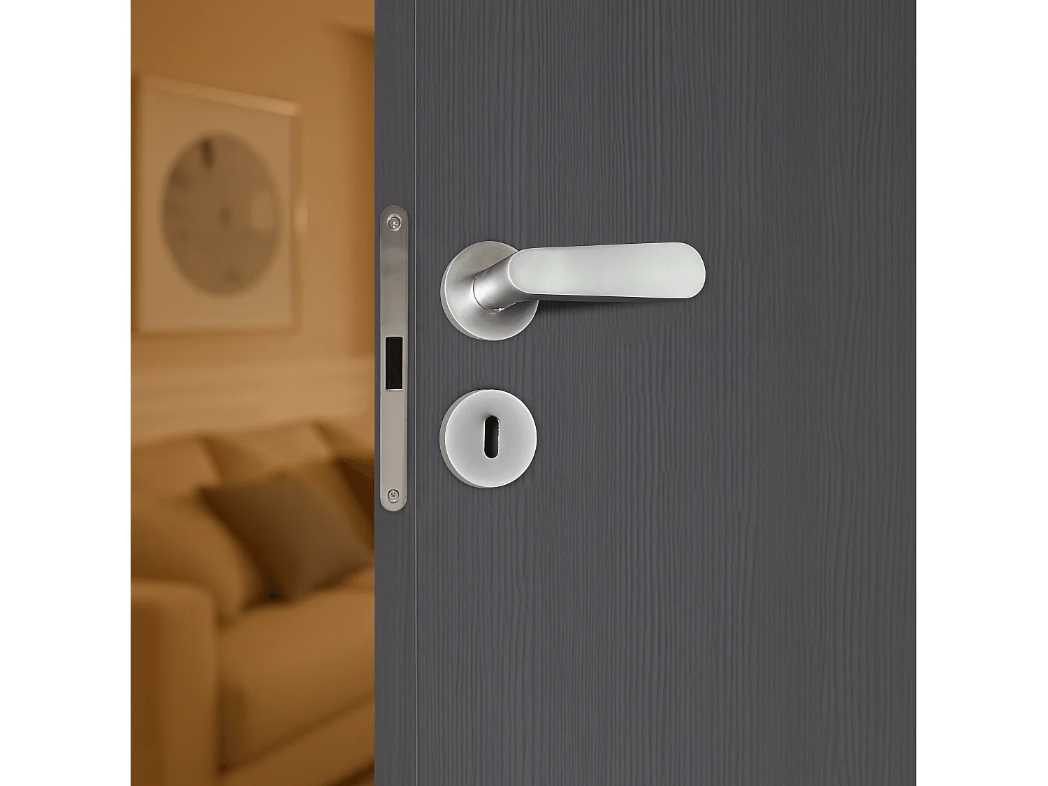Poignée de porte design à clé finition aspect chrome mat Regina - KATCHMEE - KatchMee