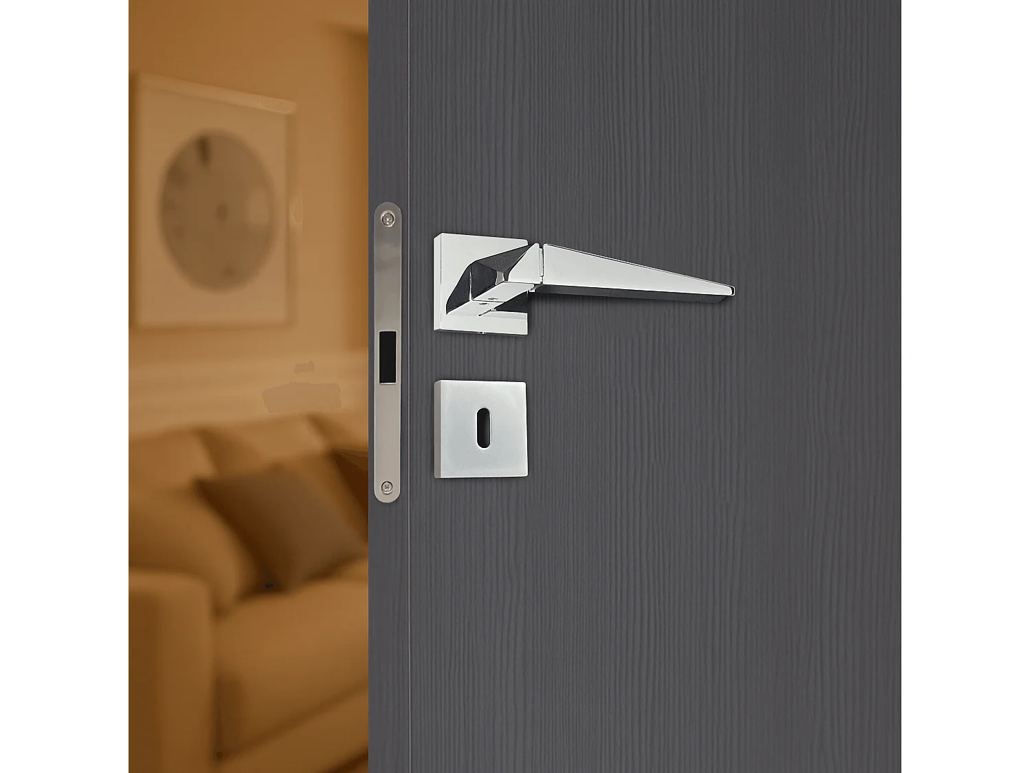 Poignée de porte design à clé finition aspect chrome brillant Tamara - KATCHMEE - KatchMee