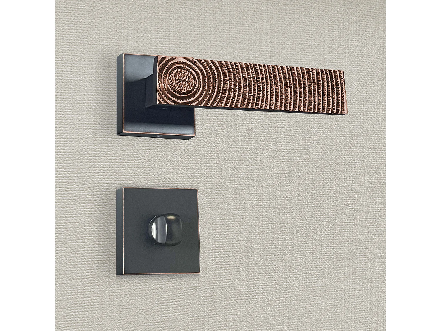 Poignée de porte design à condamnation finition aspect cuivre patiné noir Luna - KATCHMEE - KatchMee
