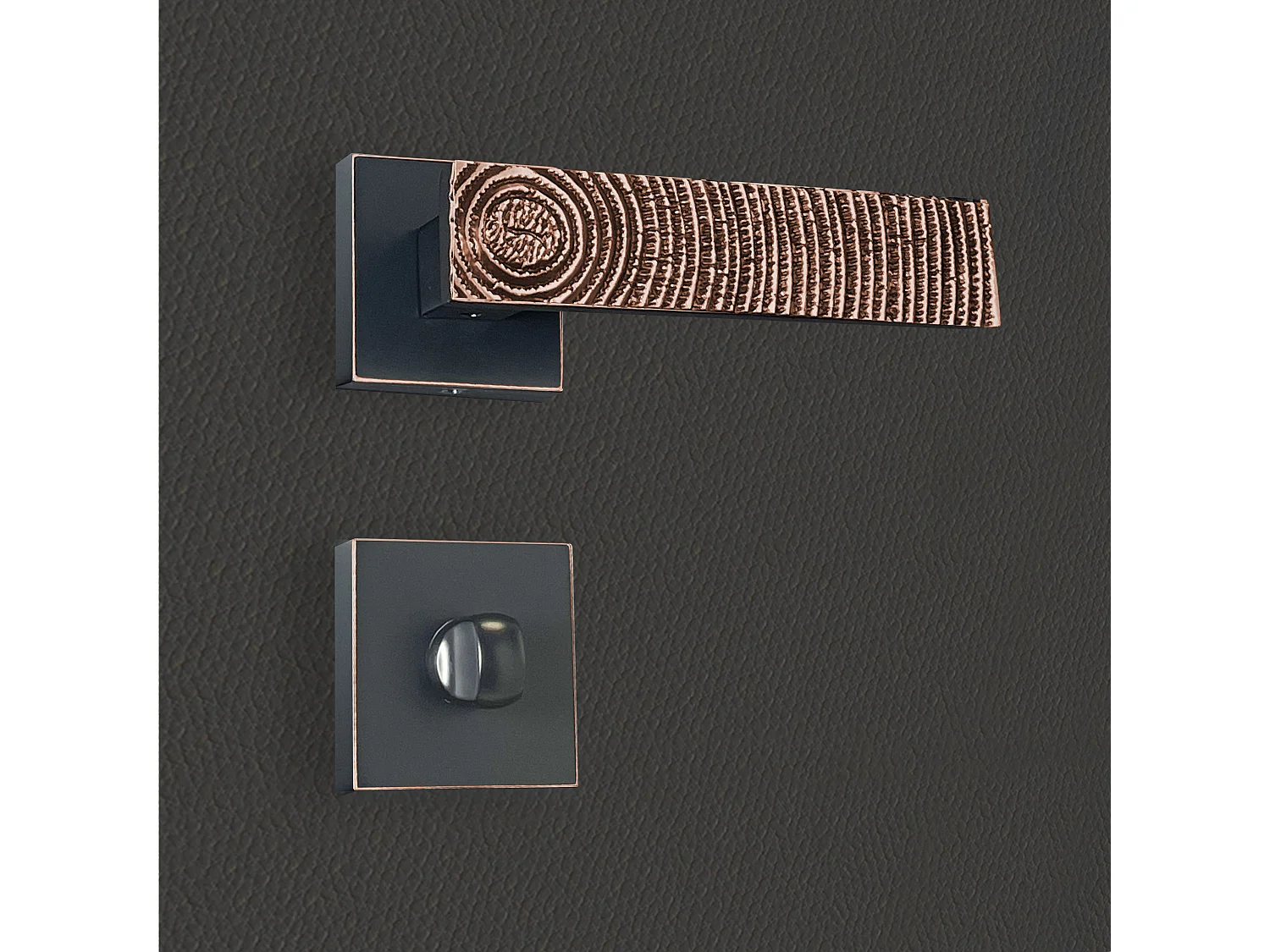 Poignée de porte design à condamnation finition aspect cuivre patiné noir Luna - KATCHMEE - KatchMee