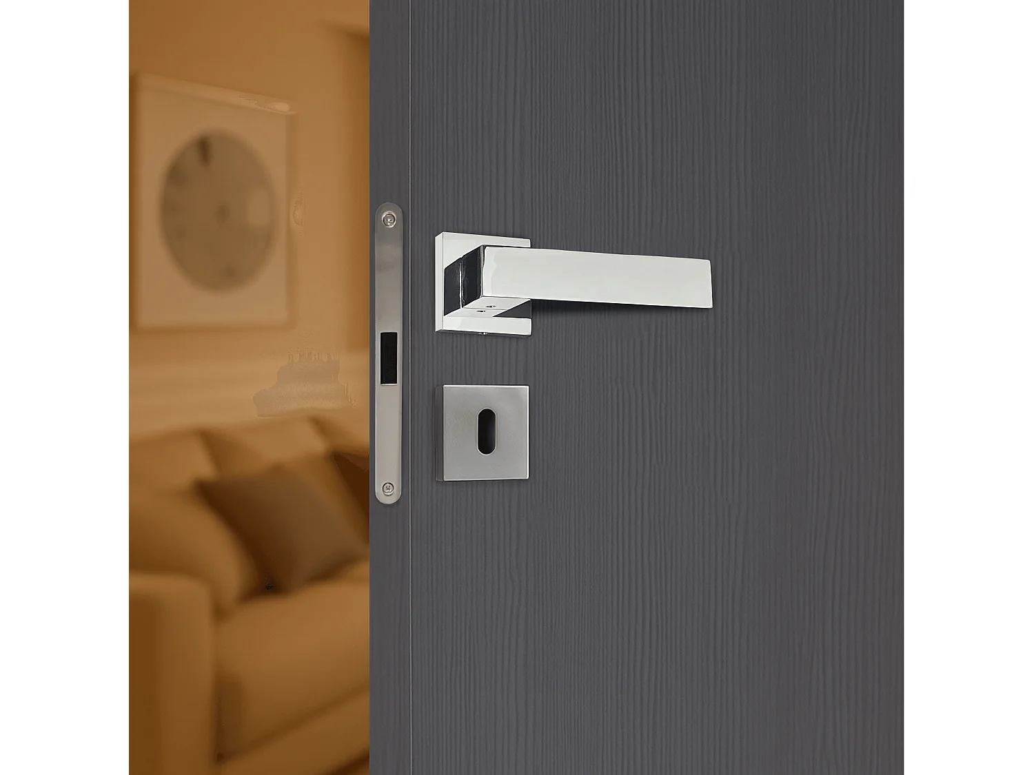 Poignée de porte design à clé finition aspect chrome mat Europa - KATCHMEE - KatchMee