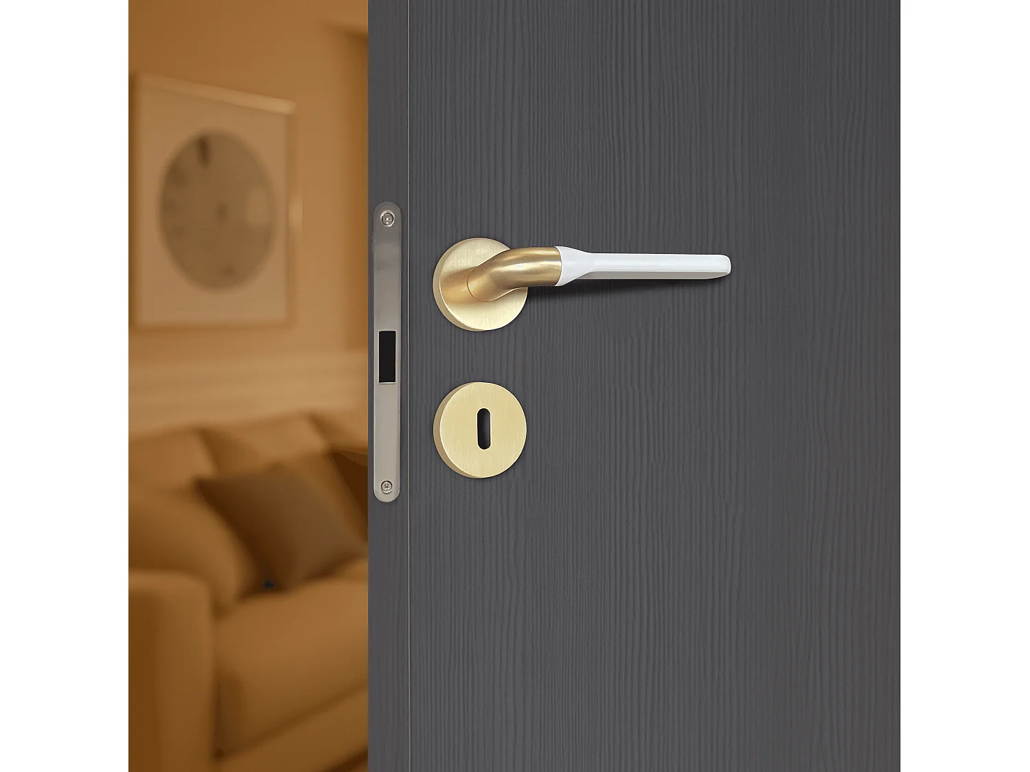 Poignée de porte design à clé finition aspect or et blanc mat Matilda - KATCHMEE - KatchMee