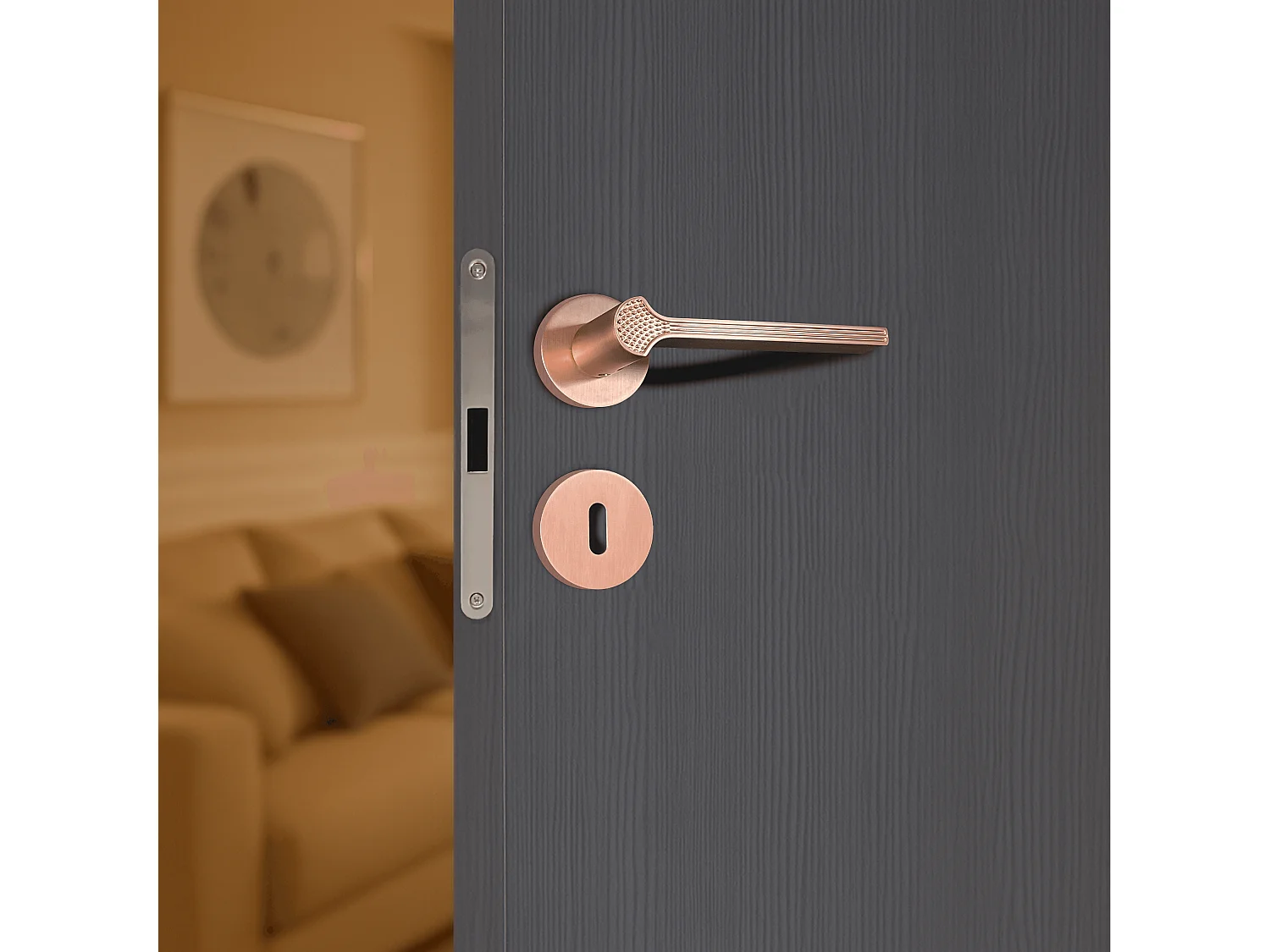 Poignée de porte design à clé finition aspect or rose Cristina - KATCHMEE - KatchMee