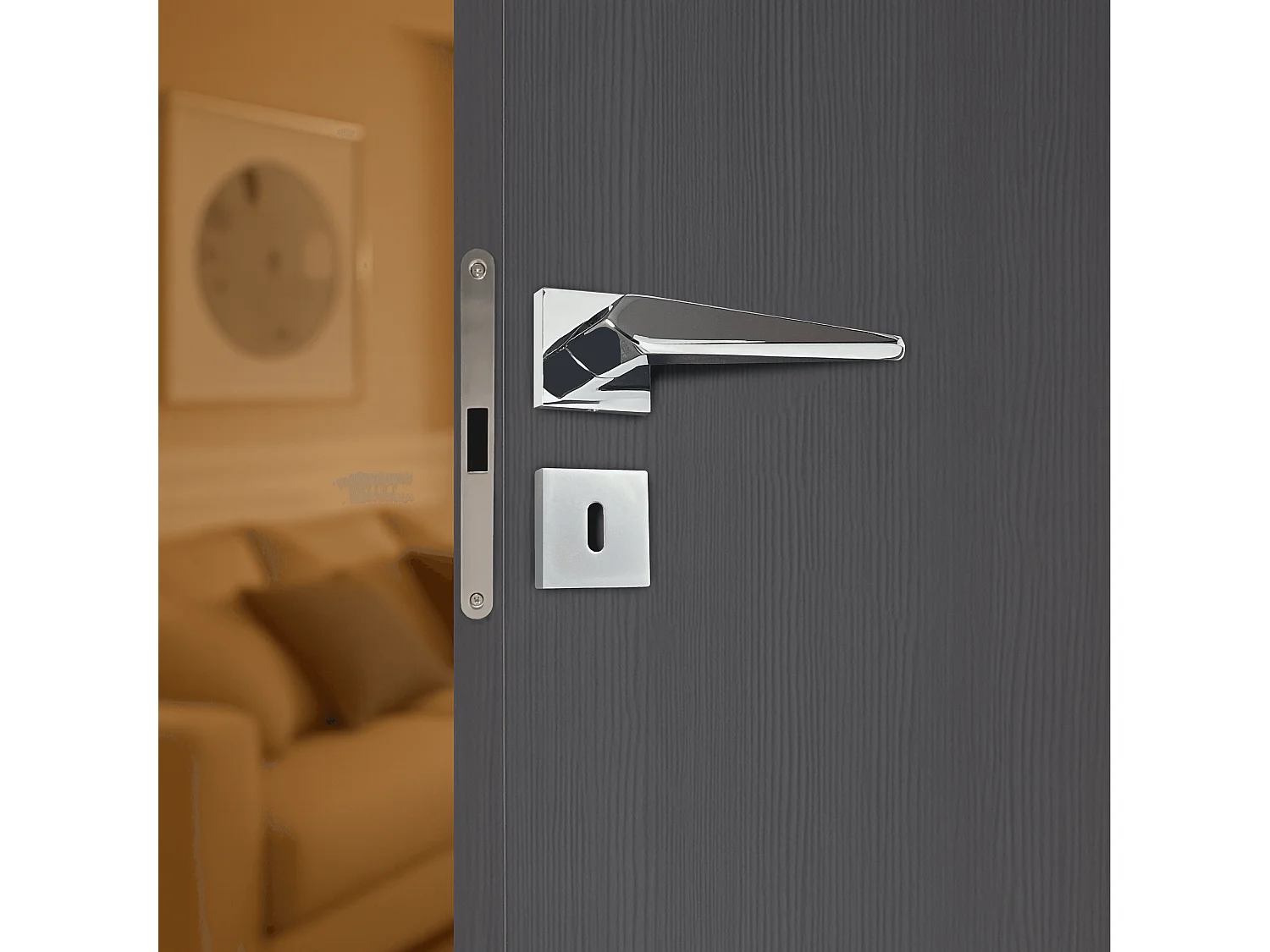 Poignée de porte design à clé finition aspect chrome brillant Tosca - KATCHMEE - KatchMee