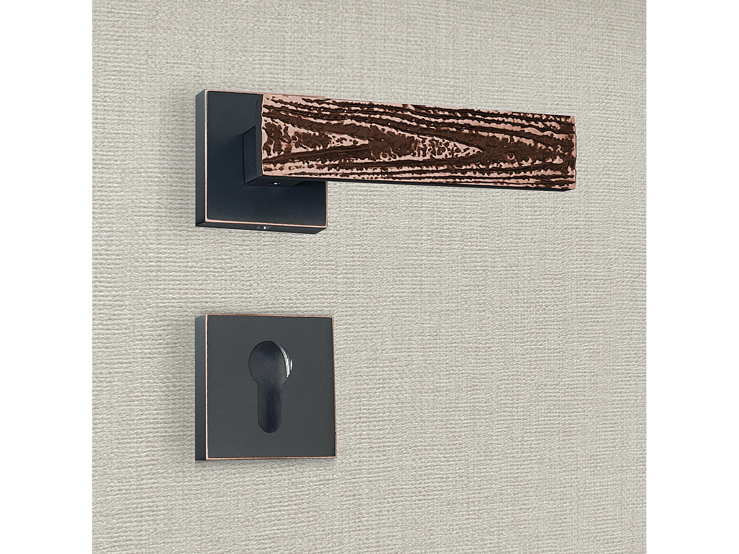 Poignée de porte design à cylindre finition aspect cuivre patiné noir Flora - KATCHMEE - KatchMee