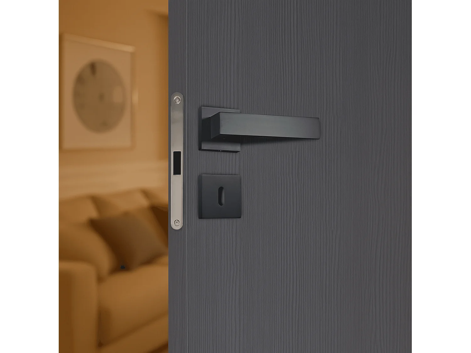 Poignée de porte design à clé finition aspect noir mat Paola - KATCHMEE - KatchMee
