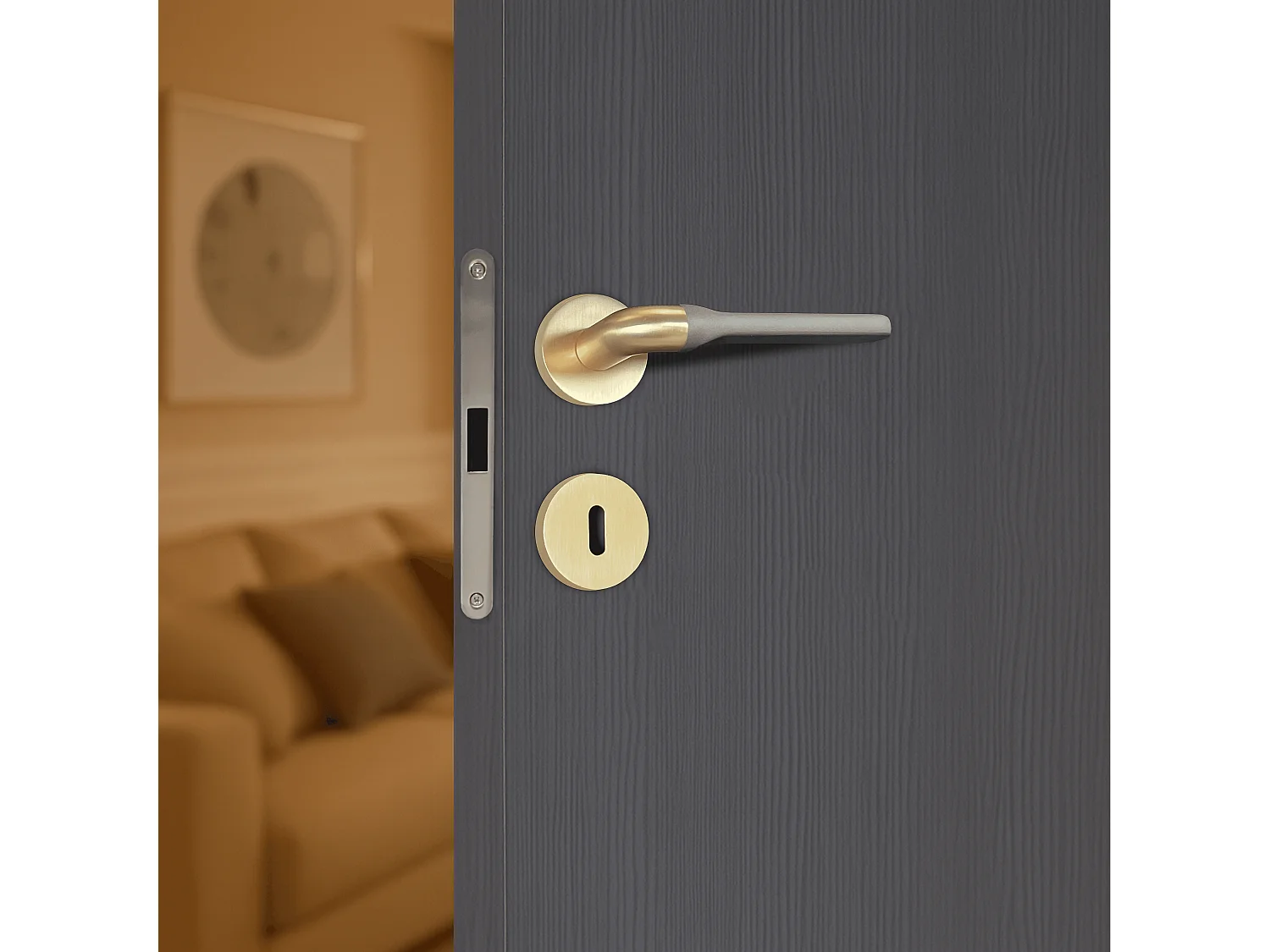 Poignée de porte design à clé finition aspect or et gris mat Fabiana - KATCHMEE - KatchMee