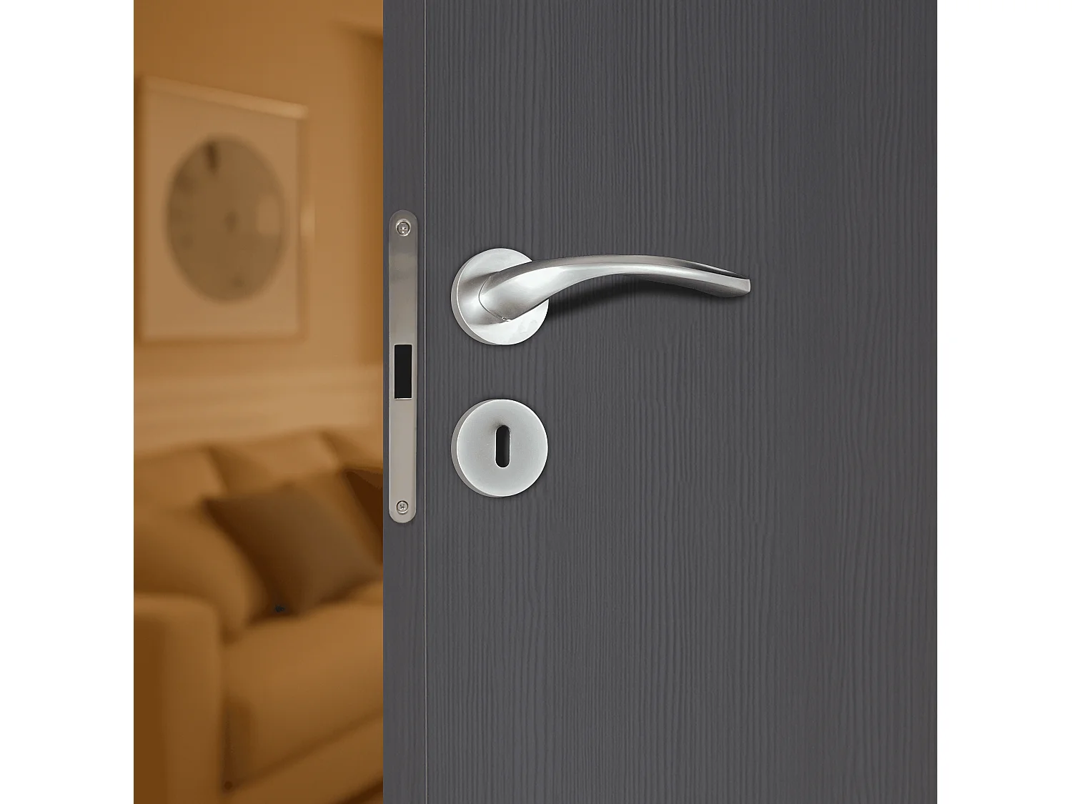 Poignée de porte design à clé finition aspect chrome mat Flavia - KATCHMEE - KatchMee