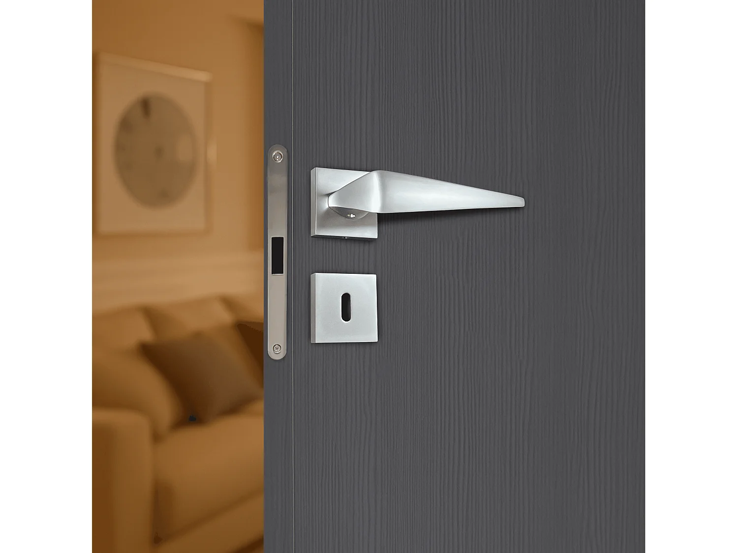 Poignée de porte design à clé finition aspect chrome mat Sofia - KATCHMEE