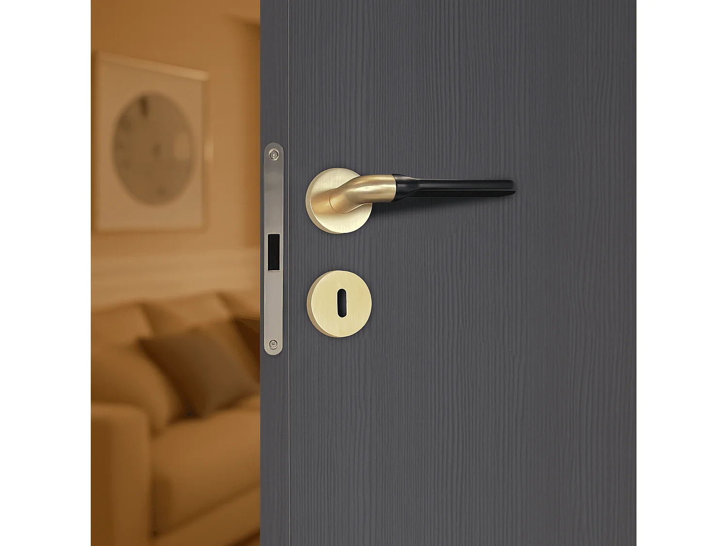 Poignée de porte design à clé finition aspect or et noir mat Daniela - KATCHMEE - KatchMee