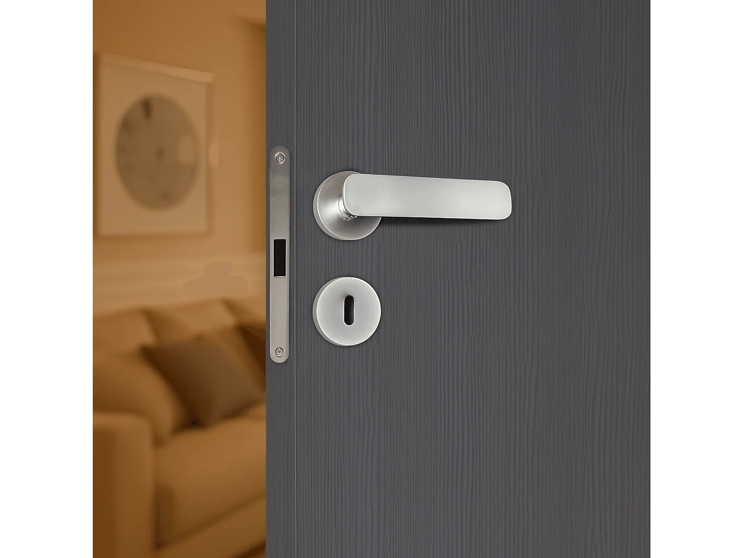 Poignée de porte design à clé finition aspect chrome mat Eva - KATCHMEE - KatchMee