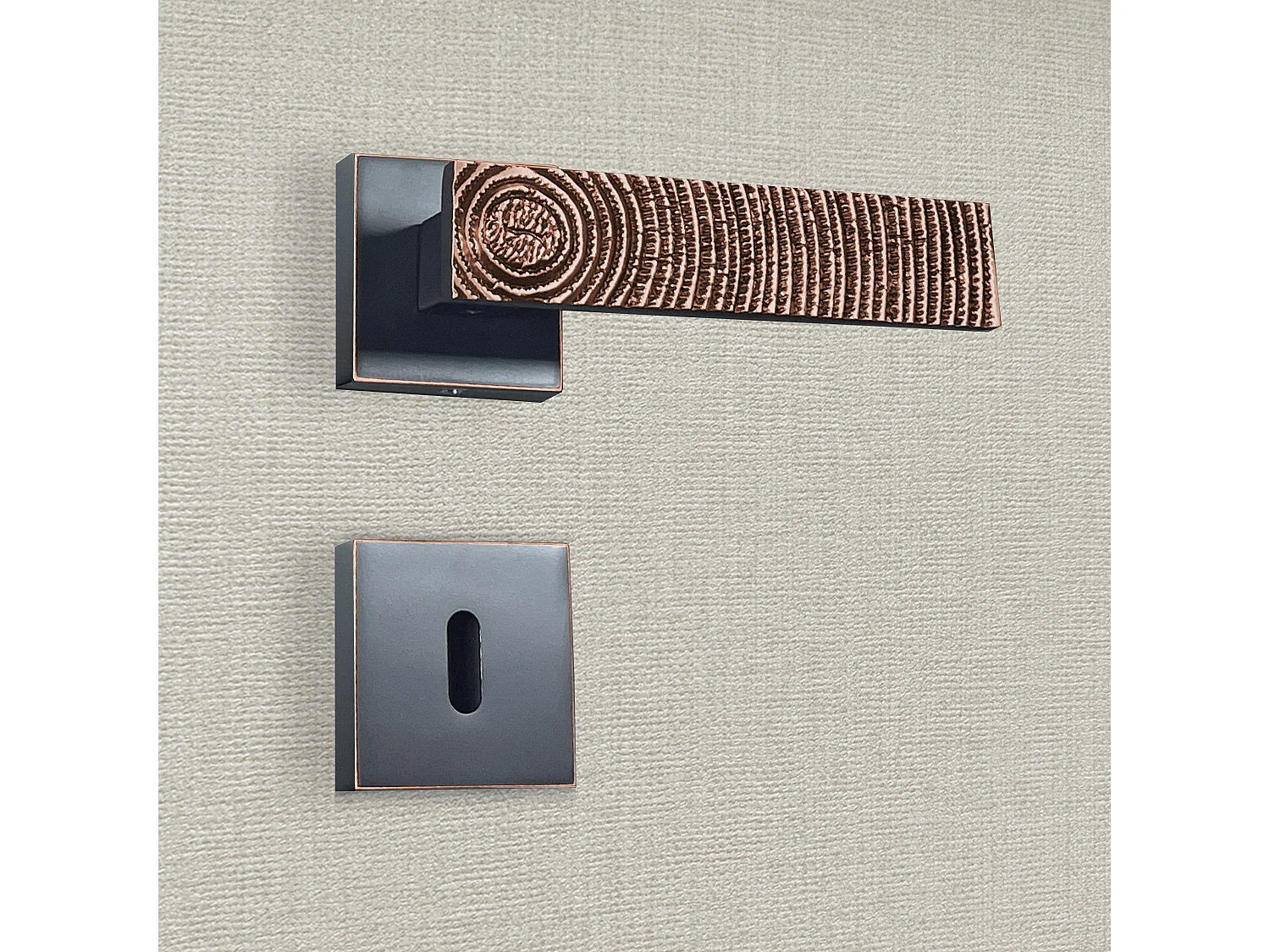 Poignée de porte design à clé finition aspect cuivre patiné noir Luna - KATCHMEE - KatchMee