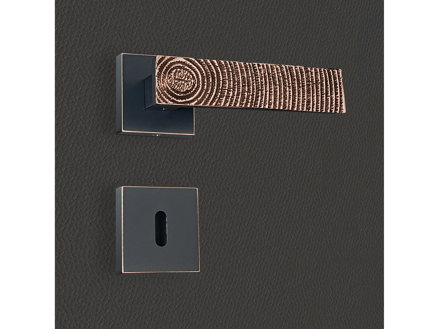 Poignée de porte design à clé finition aspect cuivre patiné noir Luna - KATCHMEE - KatchMee