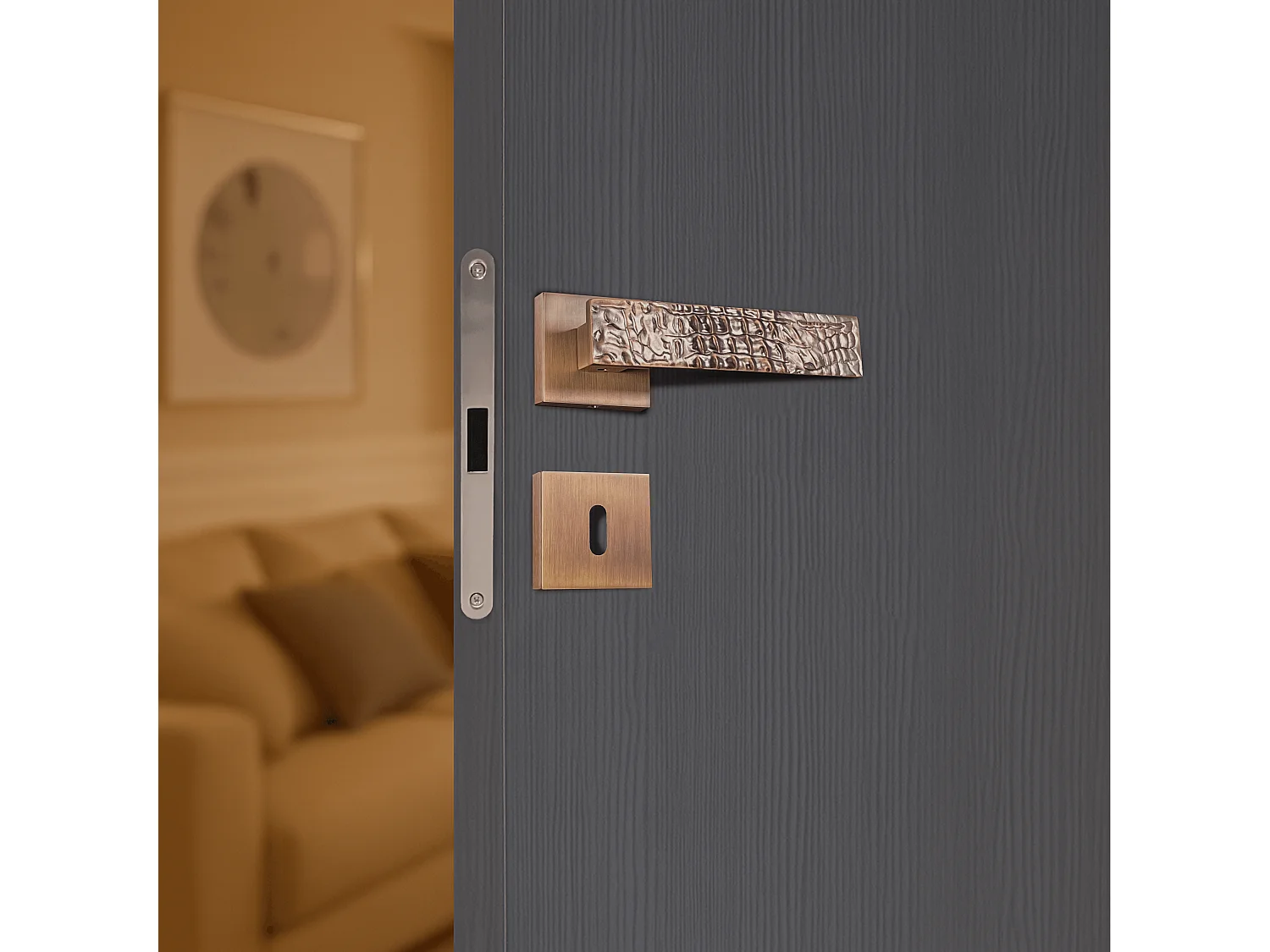 Poignée de porte design à clé finition aspect bronze brossé Bruna - KATCHMEE - KatchMee
