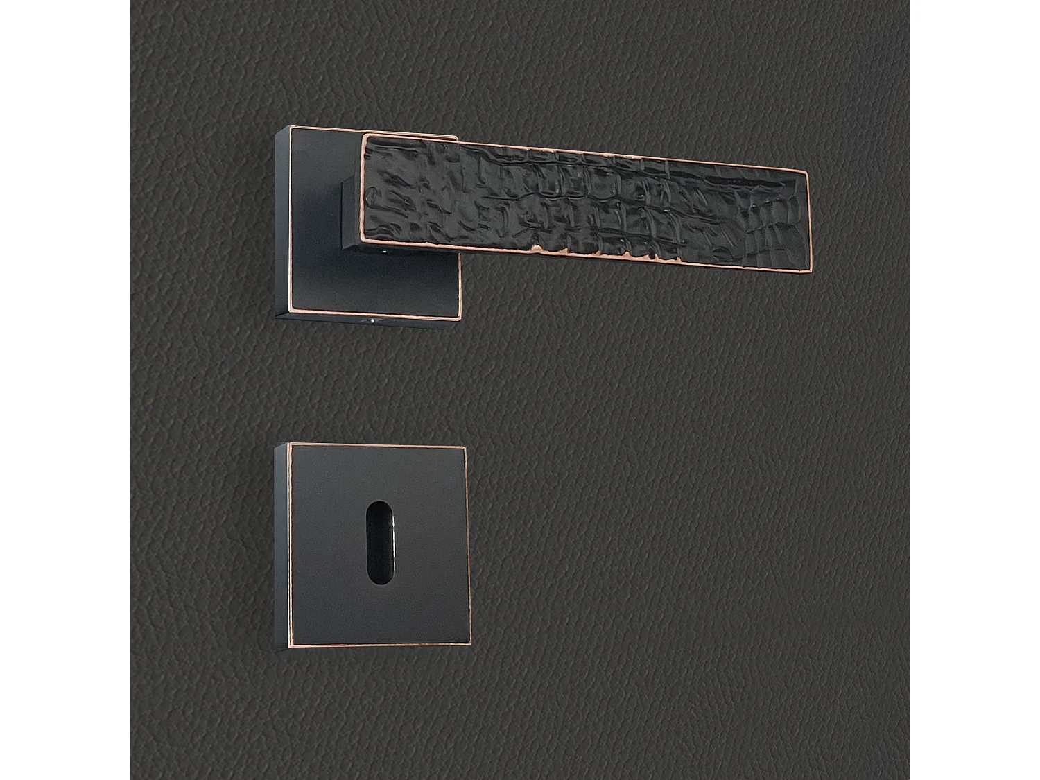 Poignée de porte design à clé finition aspect cuir patiné noir Perla - KATCHMEE - KatchMee