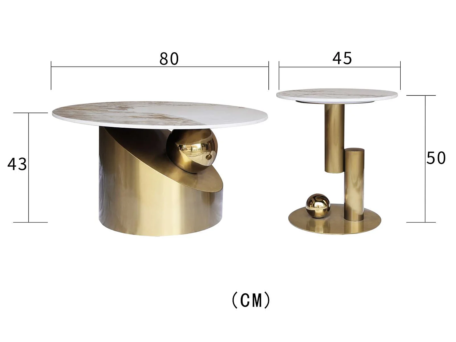 Salontafelset 80x80x43 cm goud Modig M60