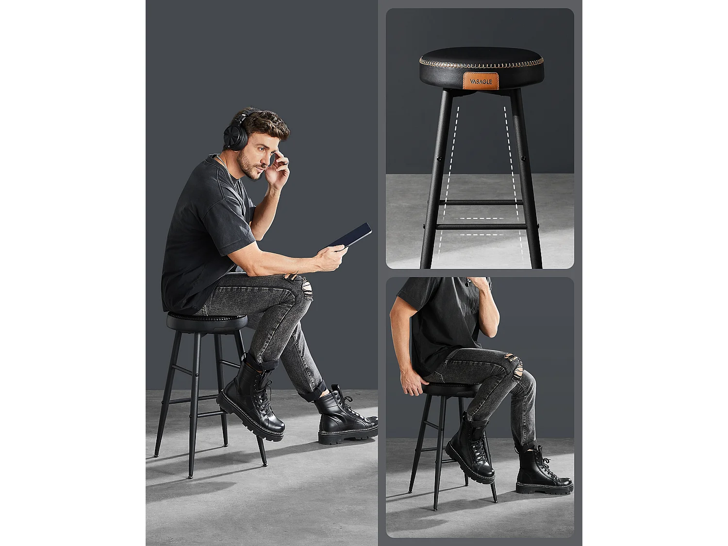 Barstolar, 49,5x49,5x63 cm, Svart