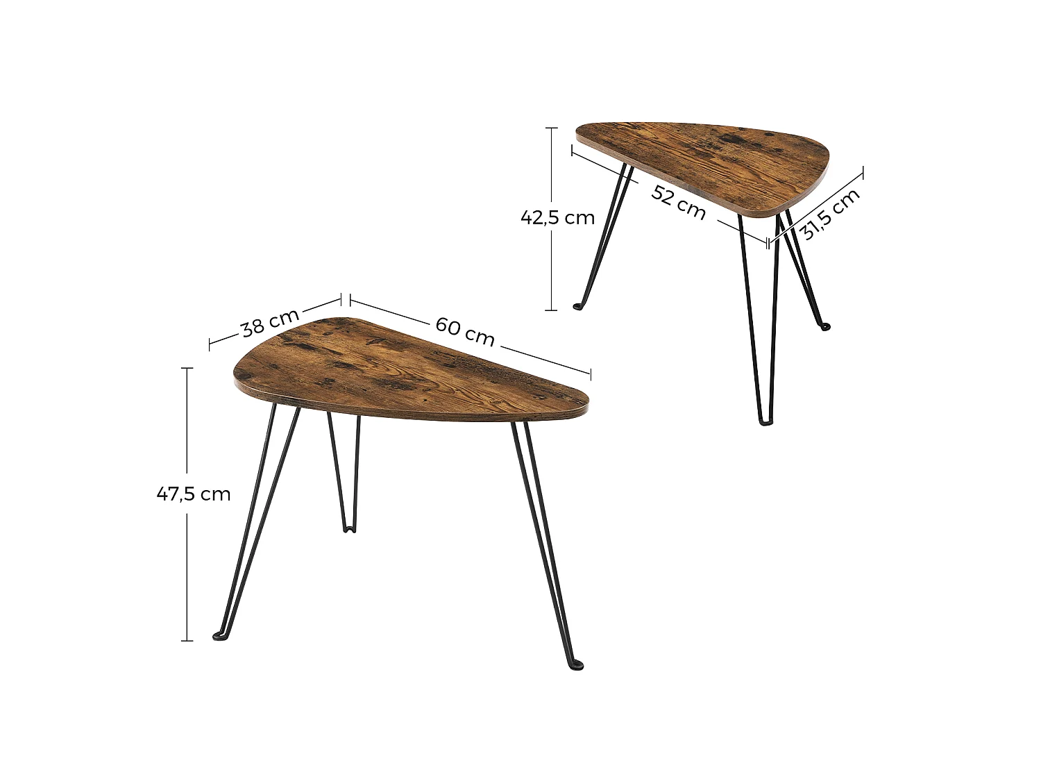 Side tables 60x38x47.5 cm black nesting table