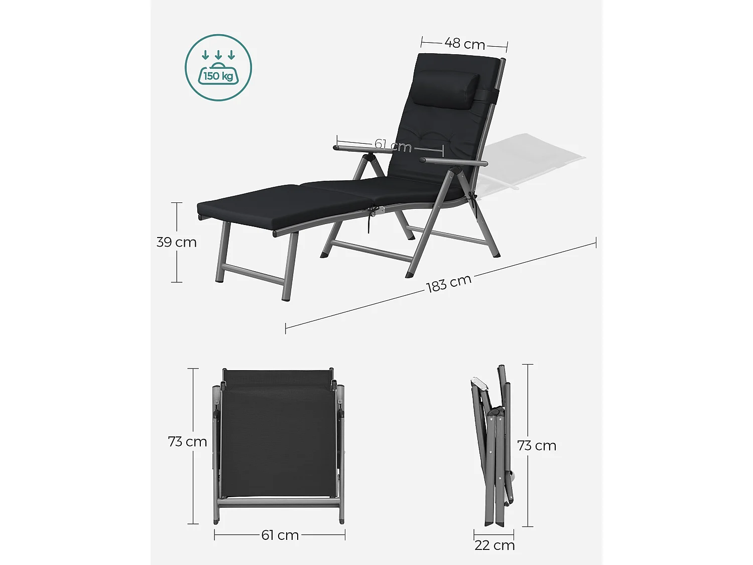 Solvogn, 60x183x97 cm, Sort