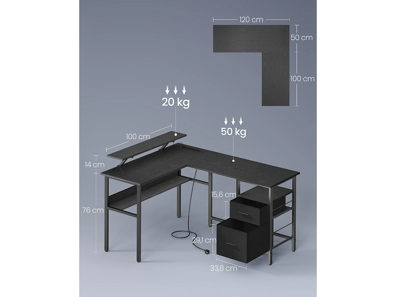 Computer Desk 150x120x89 cm Black lwd095b01