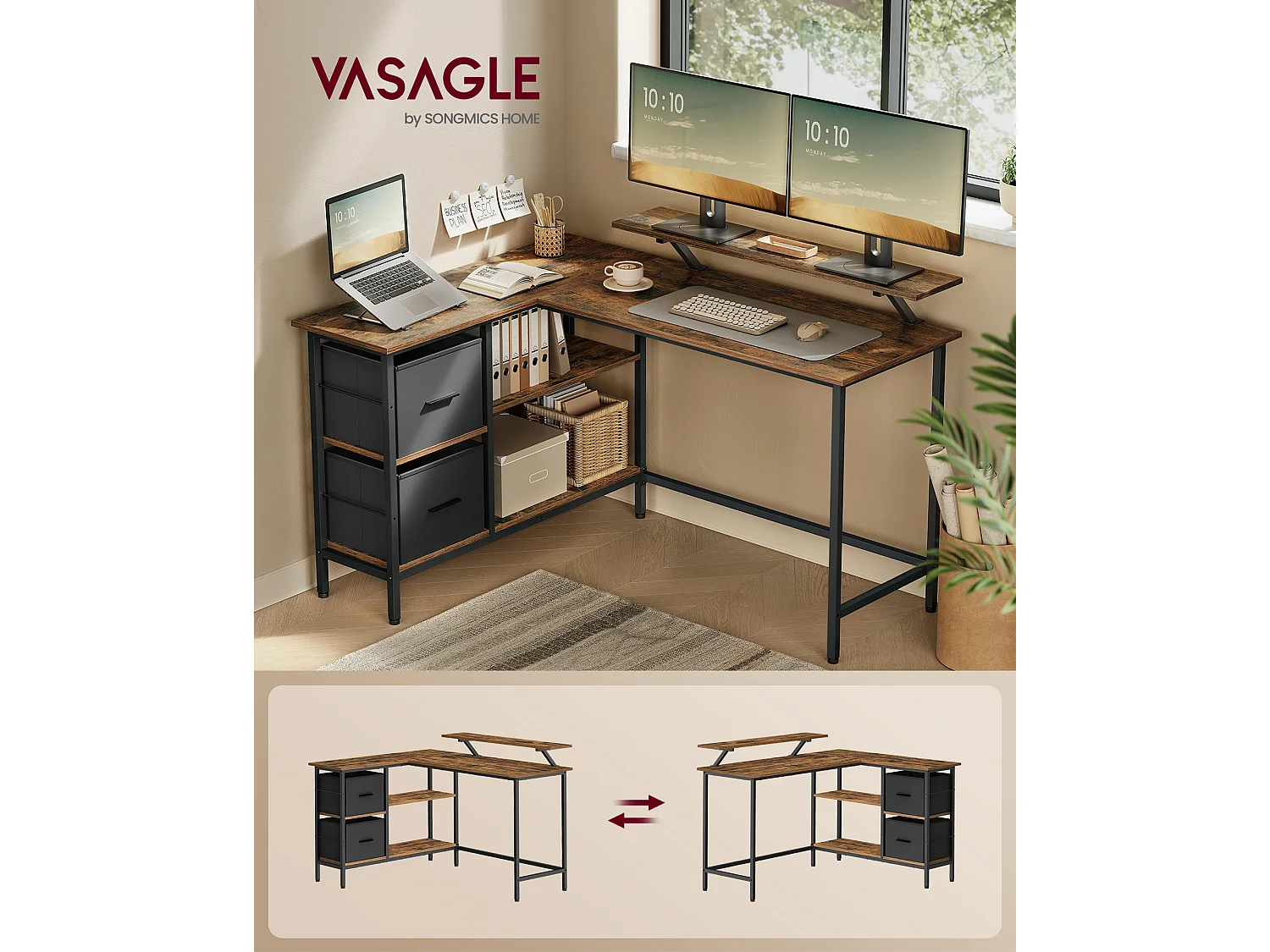 Computer Desk 135x105x89 cm Rustic Brown