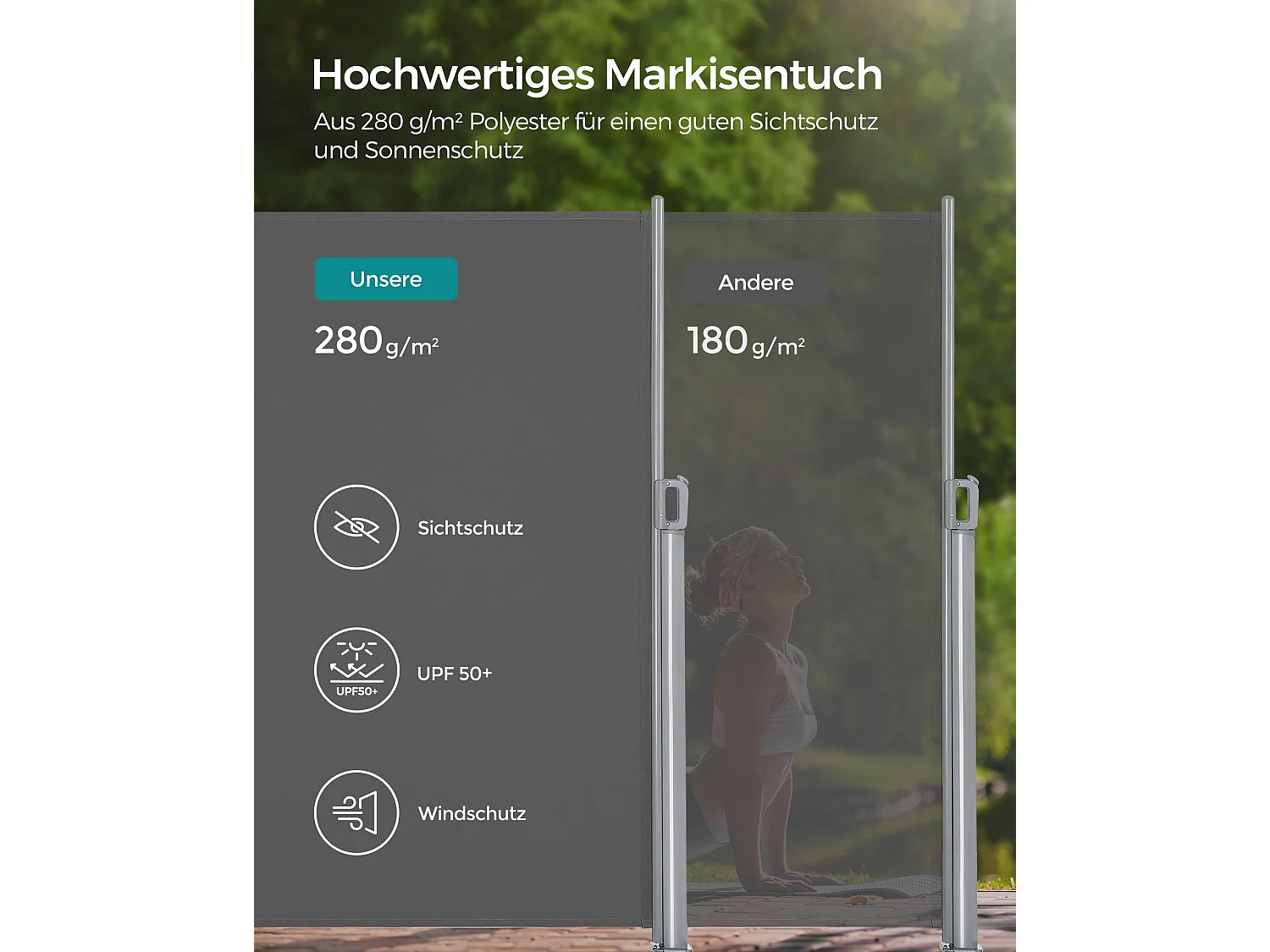 Seitenmarkise 160x400 cm grau